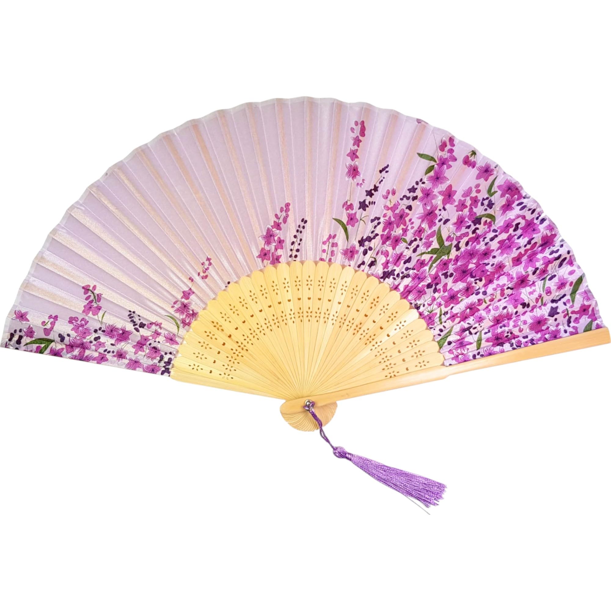 GFM® Bamboo Silk Handheld Folding Japanese Chinese Hand Fan for Summer, Wedding, Party Favour (MR-E) (FLSLK-FLR-MR-46)