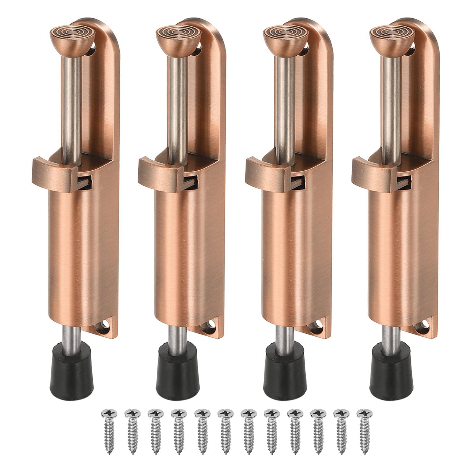 sourcing map 4Pcs Kickdown Door Stop, Zinc Alloy Spring Loaded Telescopic Step On/Off Adjustable Heavy Duty Foot-Operated Door Stop Holder for Ground Gap 0-45mm, Red Bronze