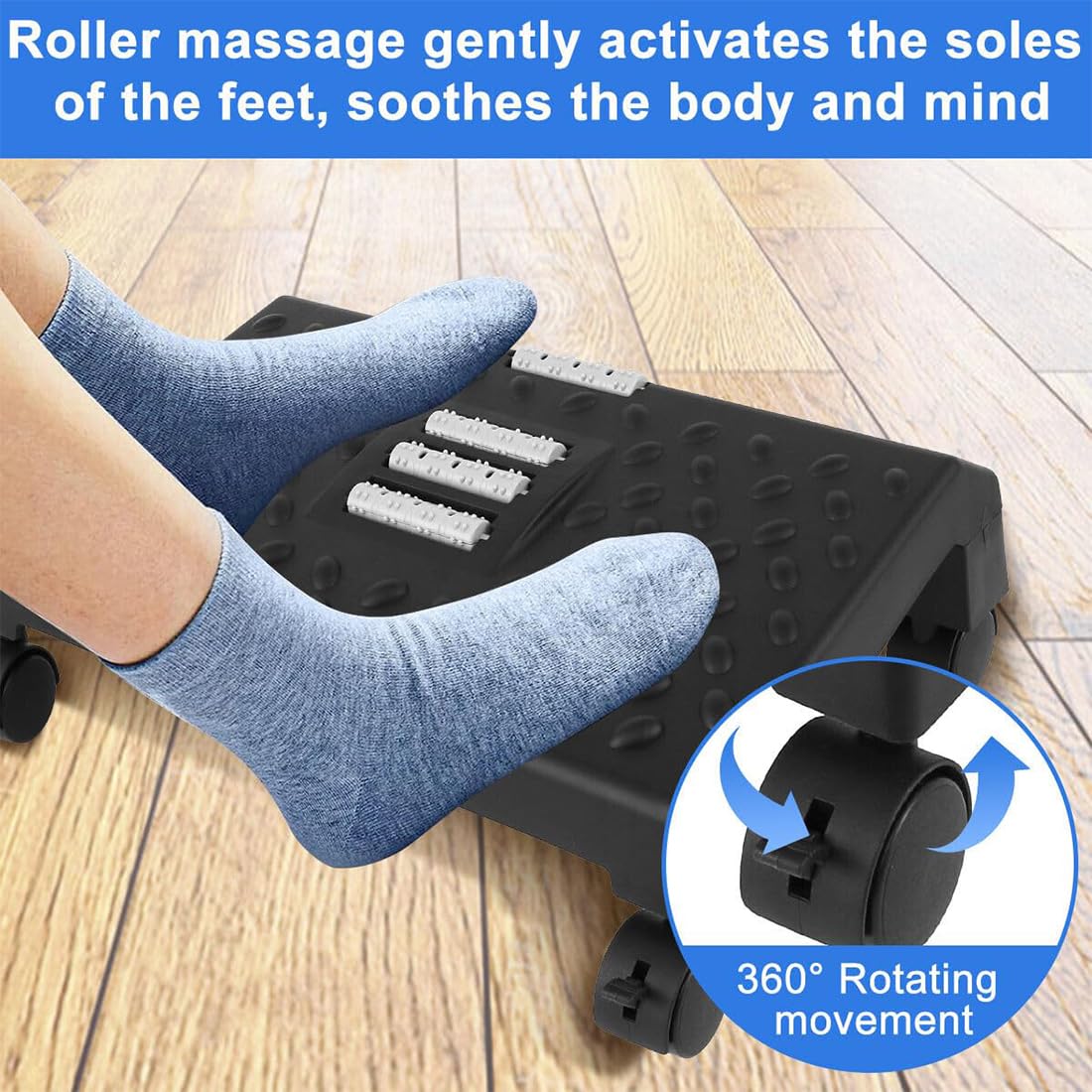 Massage for pain relief stool pleasant under desk footrest cushion for ergonomic adjustable wheels with a roller. Black Massage for pain relief stool pleasant under desk footrest cushion for ergonomic adjustable wheels with a roller. Black