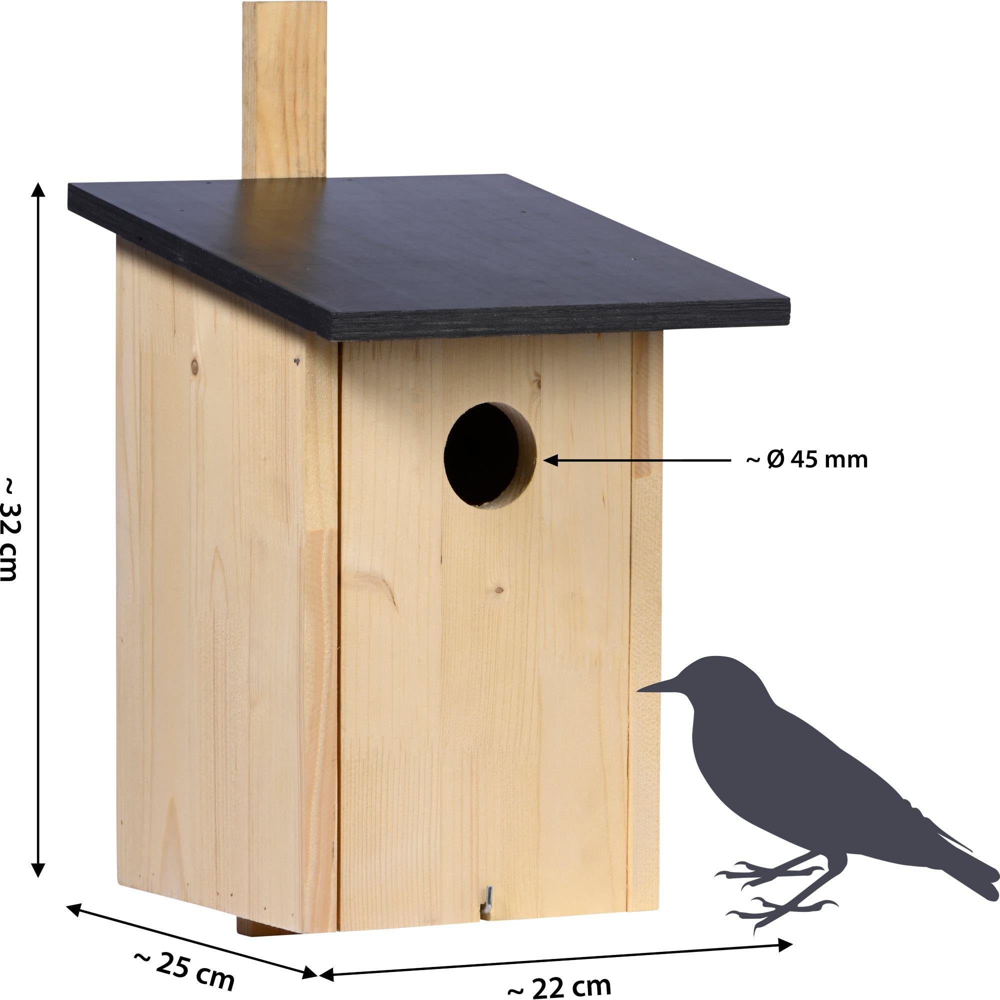 dobar® Klassischer Nistkasten für Stare und Spechte - Vogelbrutkasten zum Aufhängen - 22 x 25 x 32 cm - Natur