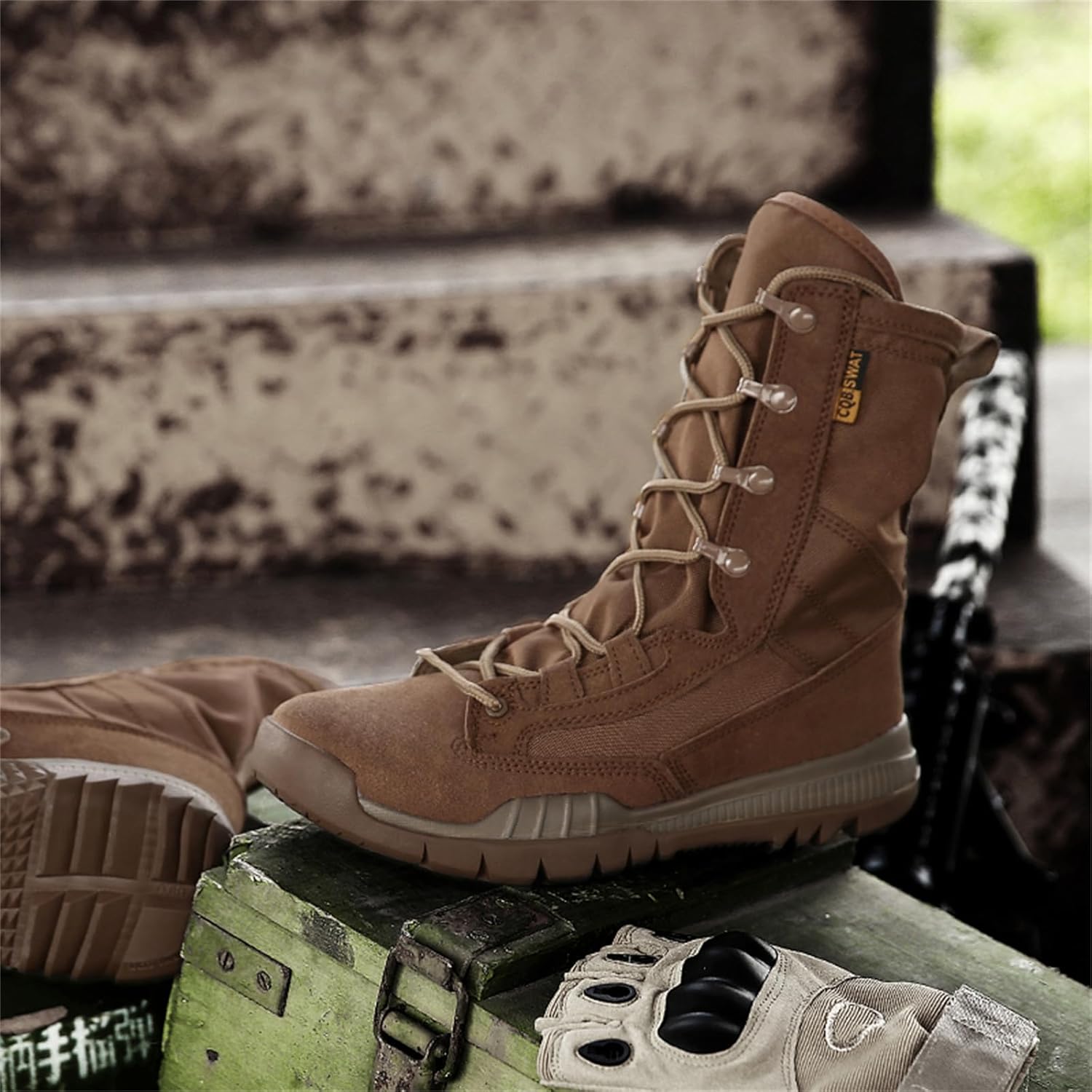Men's Leather High Top Lace Up Military Tactical Boots 8 Inches Lightweight Combat Boots Durable Work Desert Army Jungle Booties