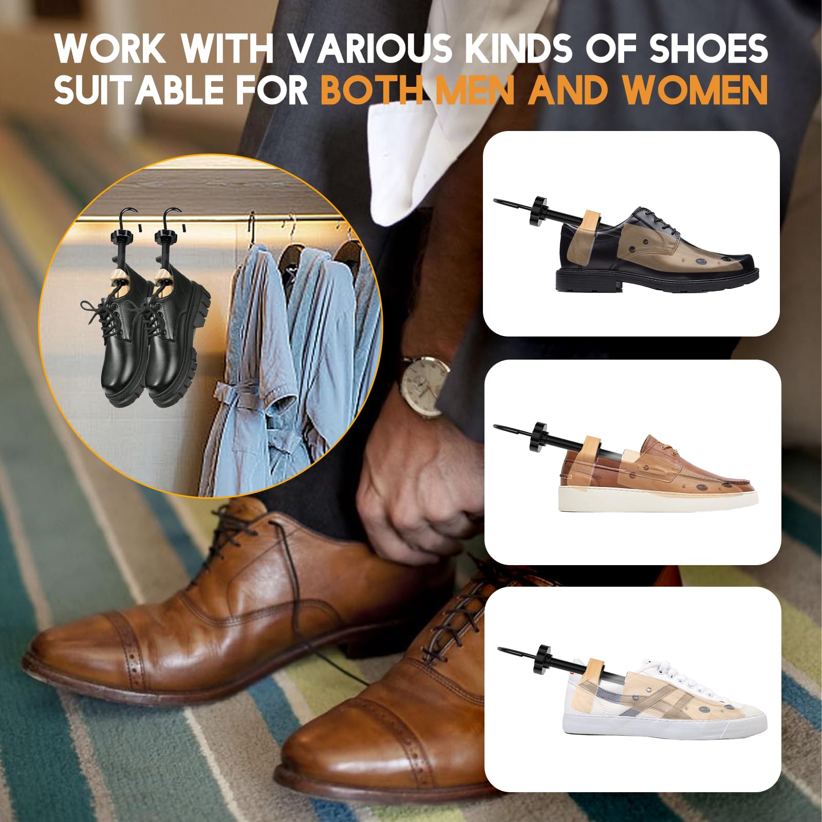 Schuhspanner aus Holz, für Damen und Herren, professioneller 4-Wege-Schuhspanner aus Holz, Stretch-Länge, Breite für breite Füße