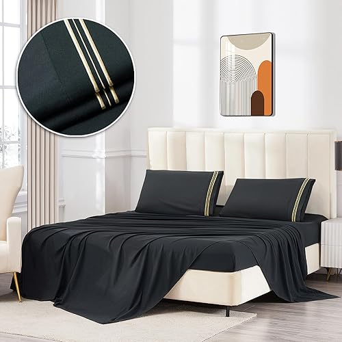 WODFAMY Juego de sábanas de microfibra tamaño King, extra suaves, con bolsillos profundos, sábanas de hotel de lujo, transpirables y refrescantes, WODFAMY Juego de sábanas de microfibra tamaño King, extra suaves, con bolsillos profundos, sábanas de hotel de lujo, transpirables y refrescantes,