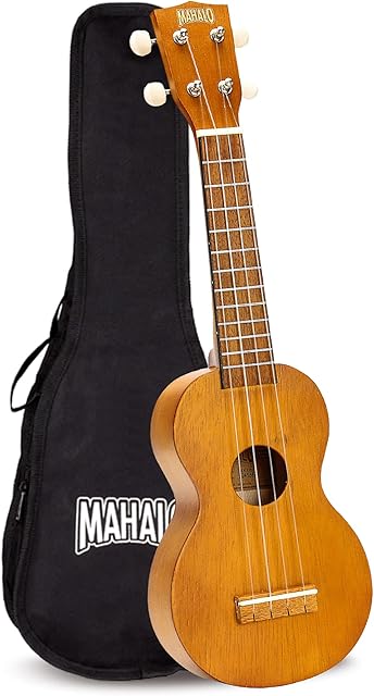 Mahalo Kahiko Soprano Ukulele, Quality Wood Ukulele for Adults, Kids & Beginners, Musical Instrument with Geared Machine Head & Case, 2500-BR/MK1 (55.2 x 16.4 x 8 cm)- Brown