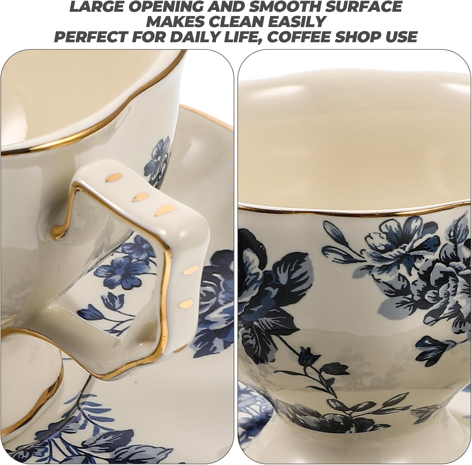 Ciieeo European Style Ceramic Coffee Cup and Saucer Set 4.92X3.74X2.95In Lightweight Milk Tea Mug for Home Cafe Office Afternoon Tea