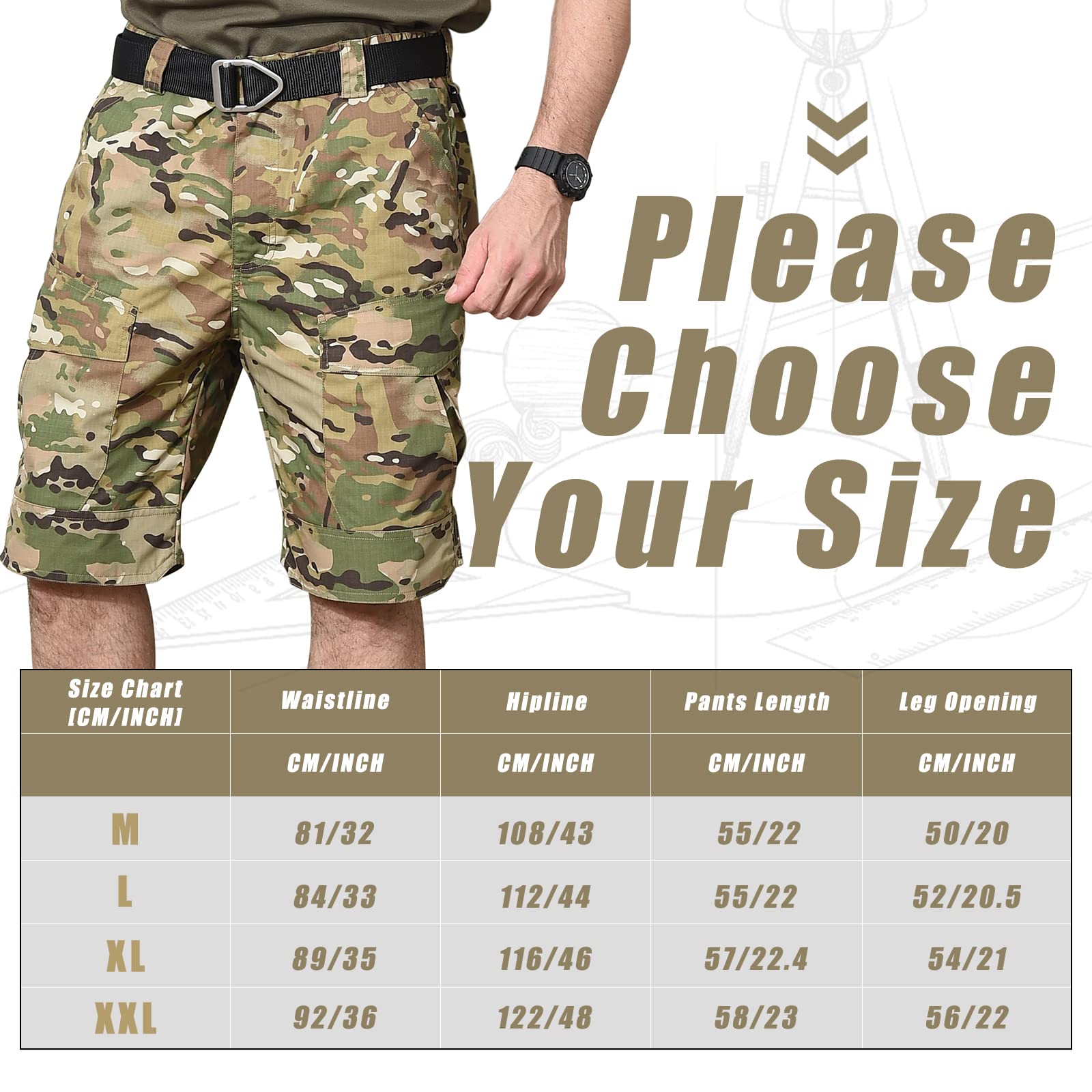 BWBIKE Pantalones Cortos Tácticos de Carga Pantalones para Exteriores para Hombres Pantalones Cortos de Entrenamiento de Verano Pantalones Militares para Fanáticos del Ejército (Sin Cinturón)