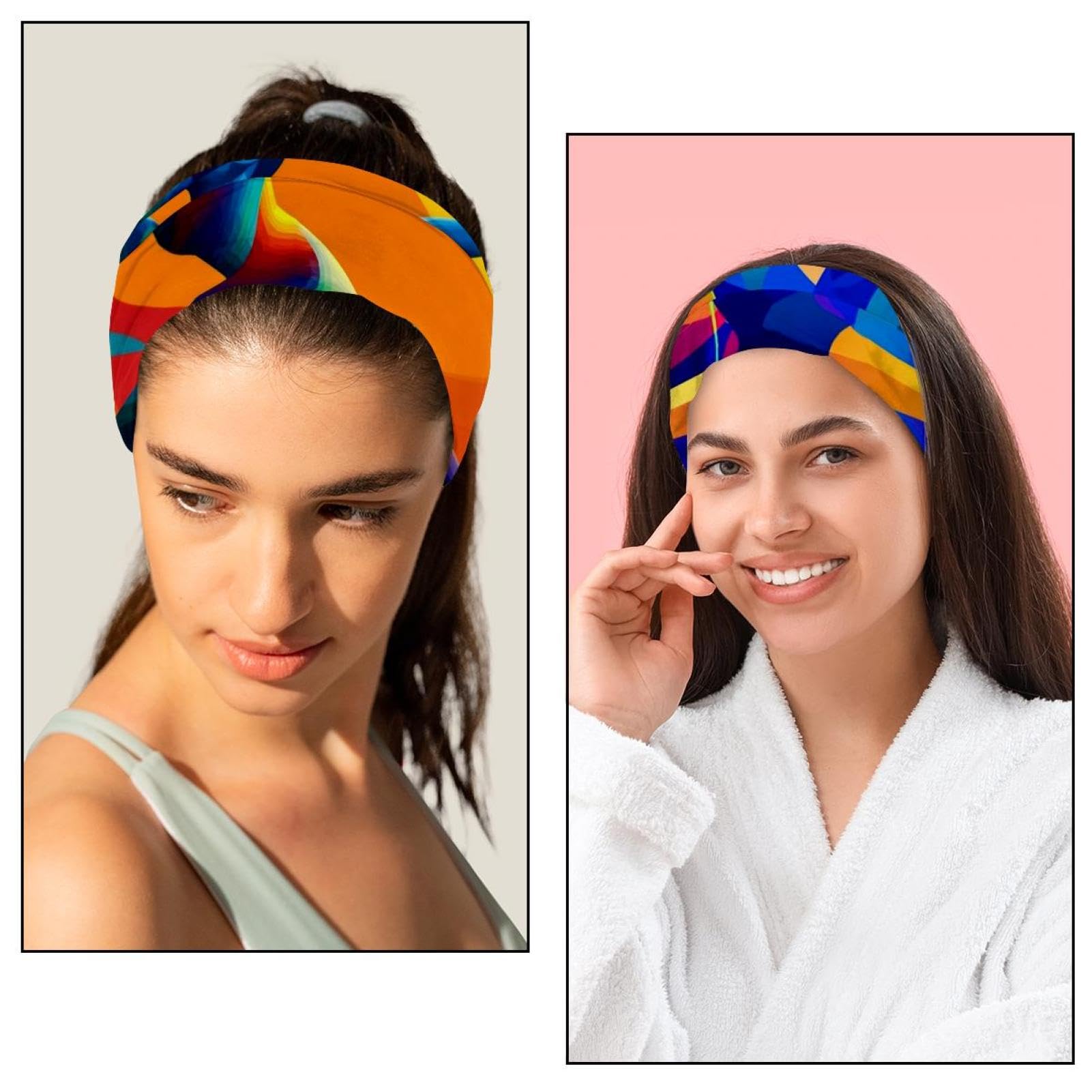 Stirnbänder für Damen, rhythmische Gymnastik, bunter Hintergrund, rutschfest, modisch, breit, für Damen und Mädchen, 6 Stück