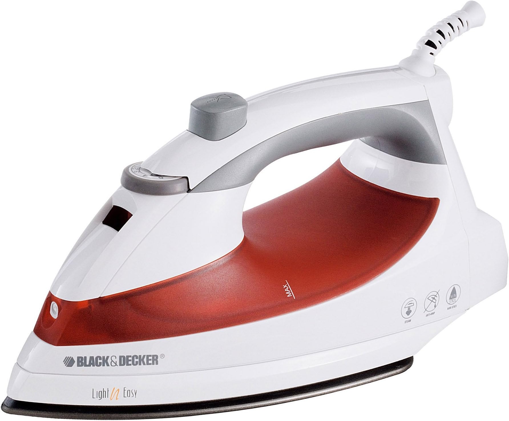 Black & Decker F920 Light 'N Easy Compact Steam Iron, White/Red