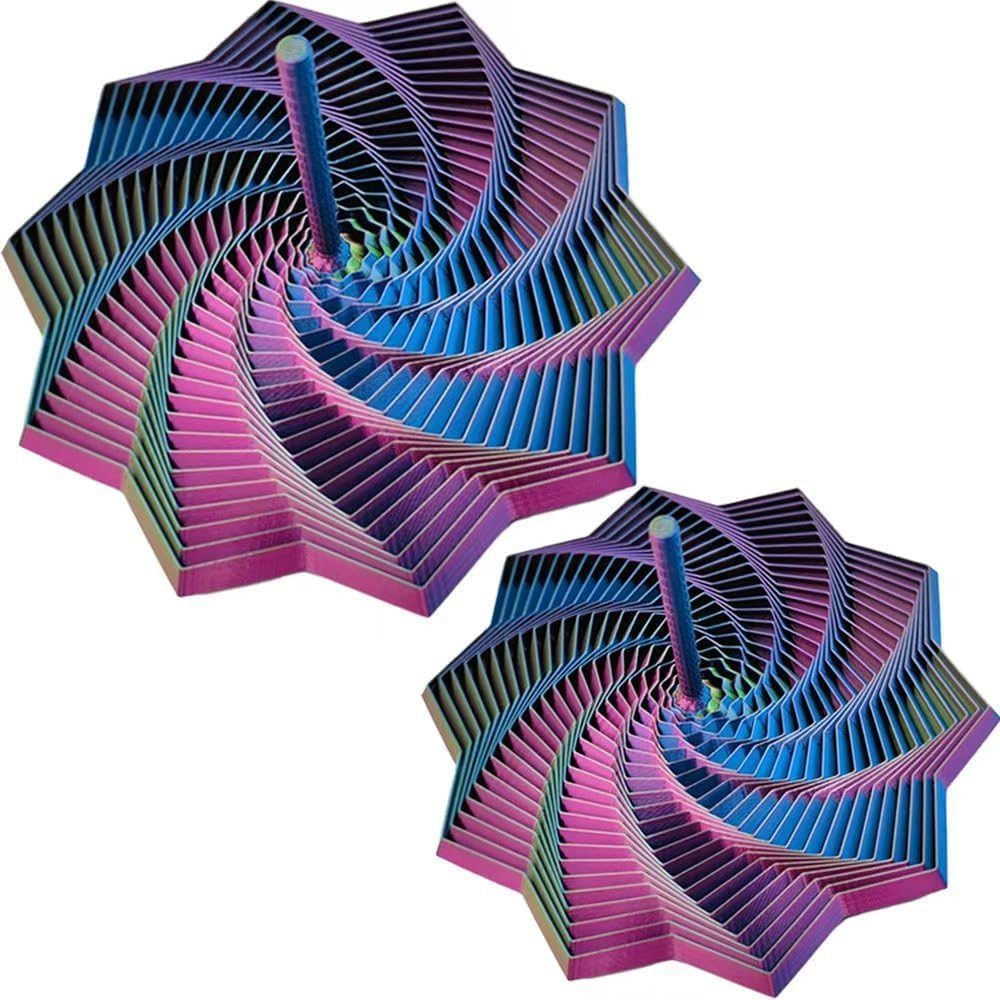 2Pcs 3D Printed Fidget Toy,Fractal Sensory Fidget Star with Handle Colorful Whirling Spiral Design, New Star Shaped Fidget Star (3D-WJX)