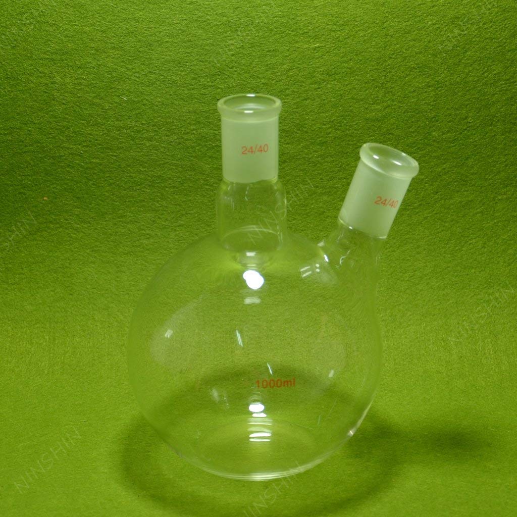 lab Glass,Flat Bottom Flask,1000​ML,2 Neck,24/40​,Two Neck,lab Glassware 24/40