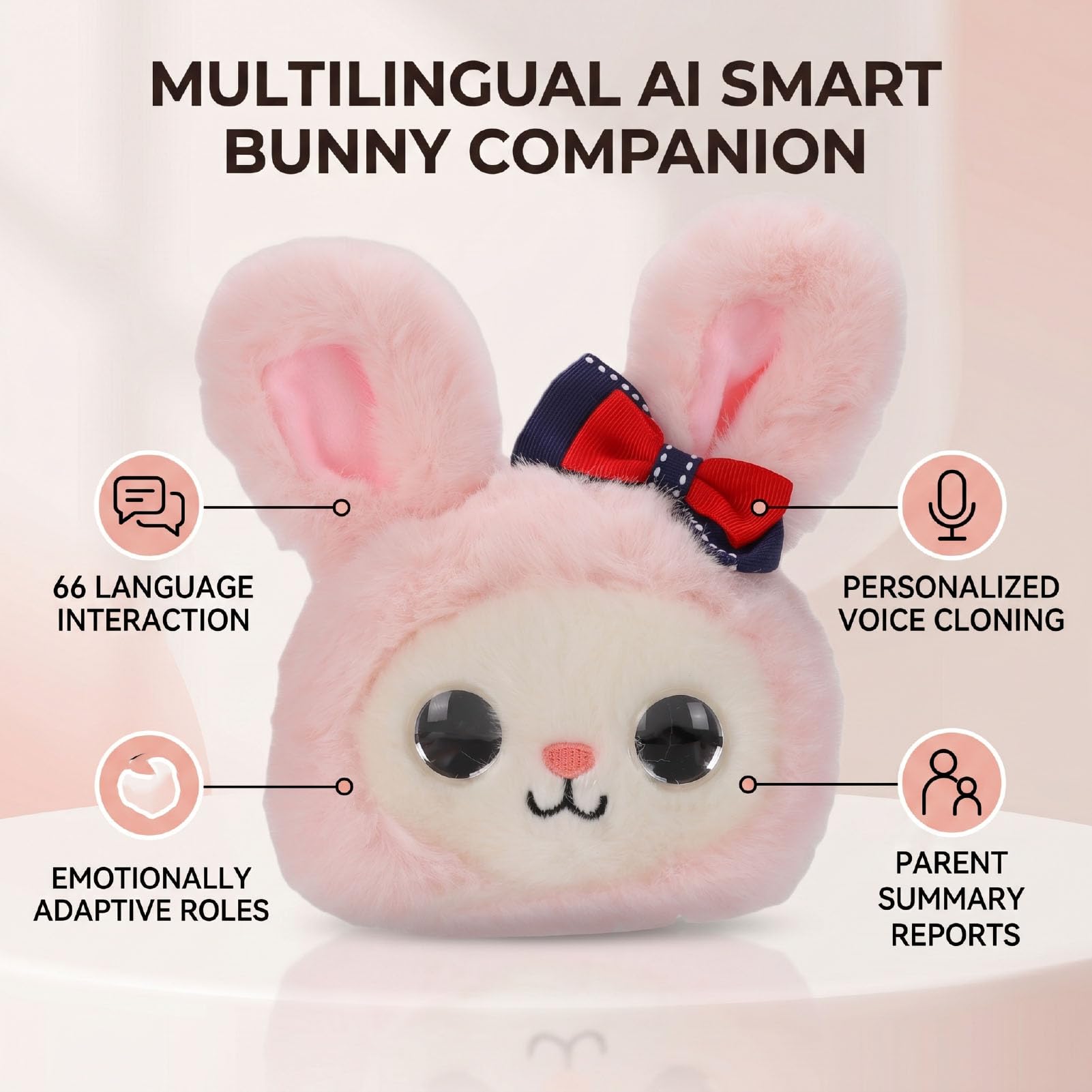 AI Robot EMO Pet Companion Toy Rabbit 16x13cm USB Tipo C 1000mAh Batería - Compañero Parlante Interactivo Multilingüe con Control de Aplicación para Niños Aprendizaje Emocional