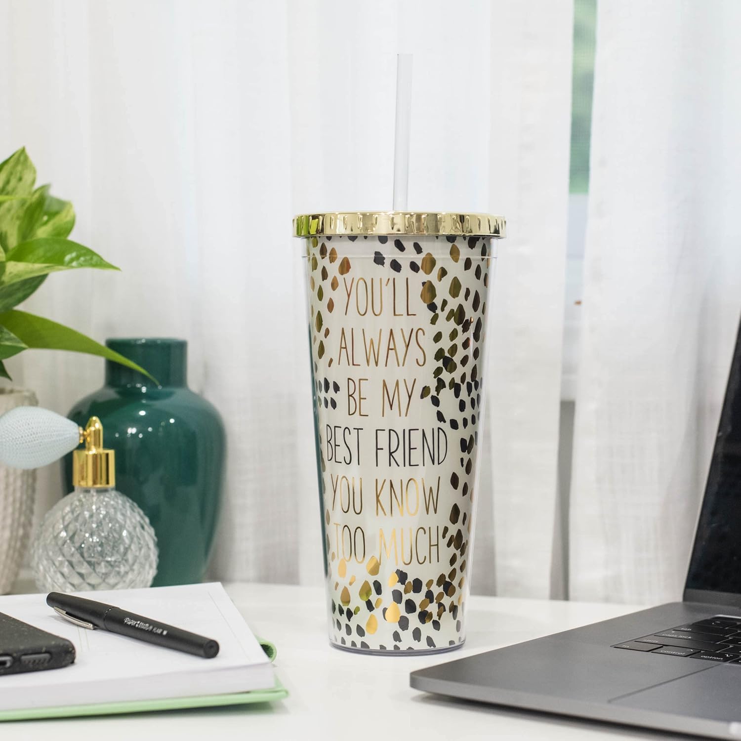 Mary Square Always Be My Best Friend Know Too Much 24 ounce Acrylic Travel Tumbler with Straw - Image 6