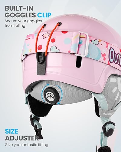 Miniatura 4 de OutdoorMaster Juego de casco y lentes de esquí para niños, casco de snowboard, carcasa de policarbonato duradera y espuma EPS, casco de nieve con 12