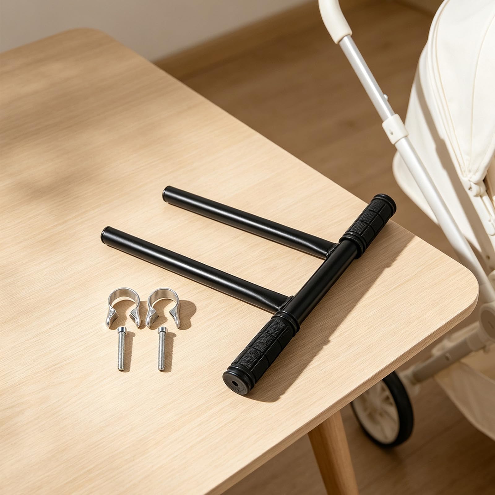 Lurrose Rallonge de guidon pour poussette, rallonge de poignée en métal, accoudoir universel pour poussette, barre de soutien pour parents de grande taille, 32 mm