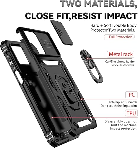 Miniatura 4 de Funda compatible con Vivo Y20, compatible con Vivo Y20 4G, soporte estable de anillo 2 en 1 con cubierta deslizante para lente de cámara, color negro