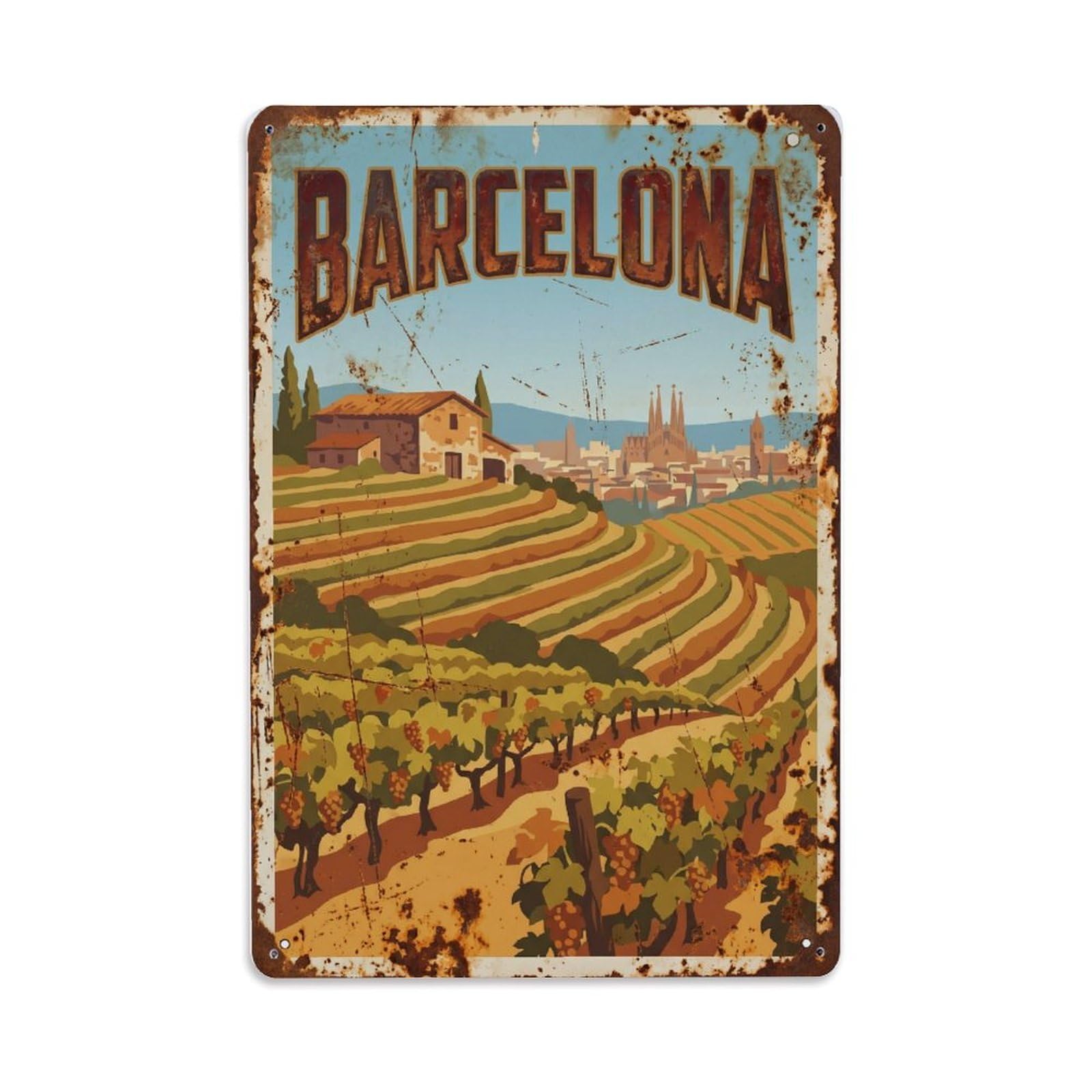 Vintage Travel Vineyards Spain Hillside Metal Tin Sign Plaque Wall Decor for Cafe, Club Bar, Office, Home Garden Metal Poster 8x12Inch