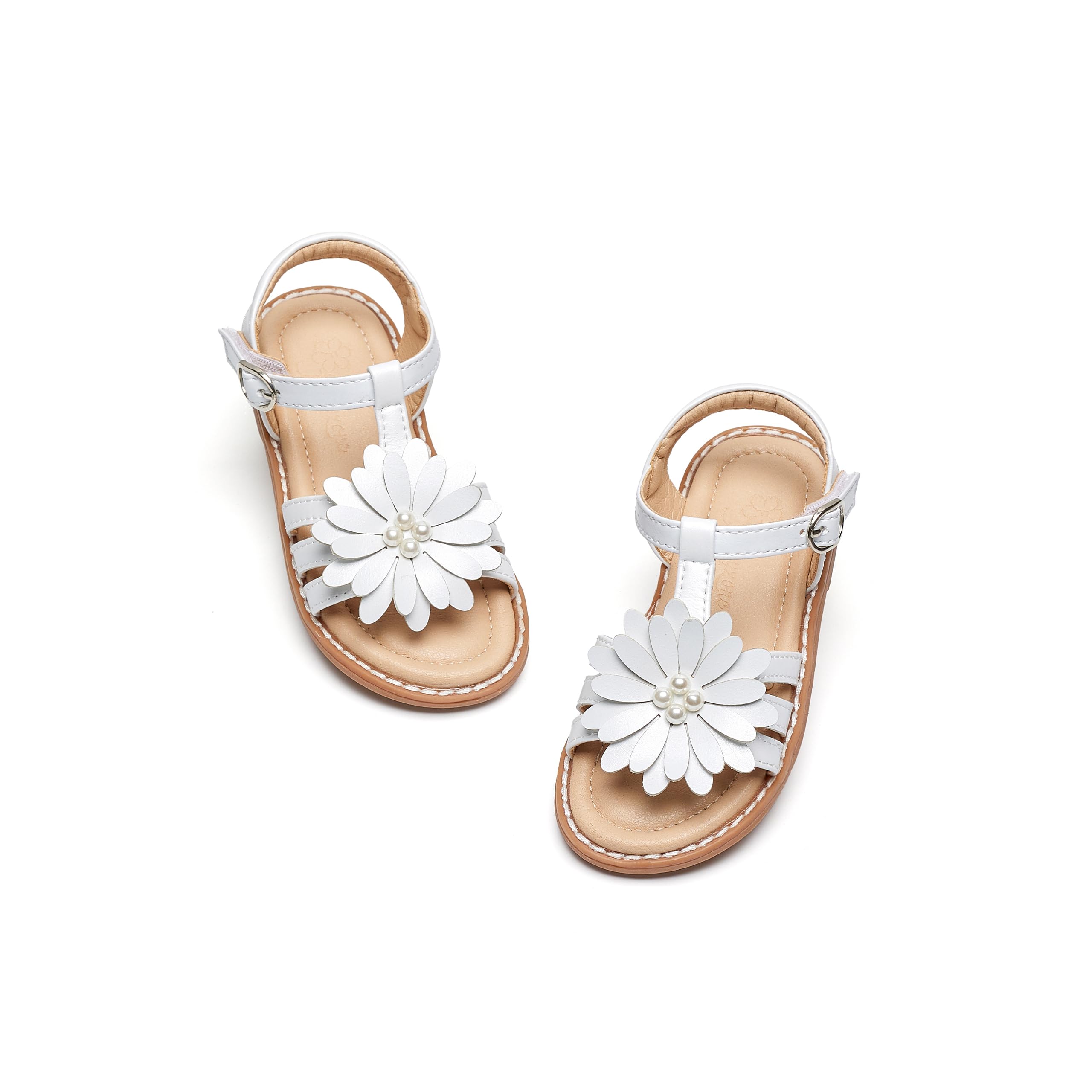 Flaryzone Toddler Girls Sandals Open Toe Flats Flower Girl Dress Shoes