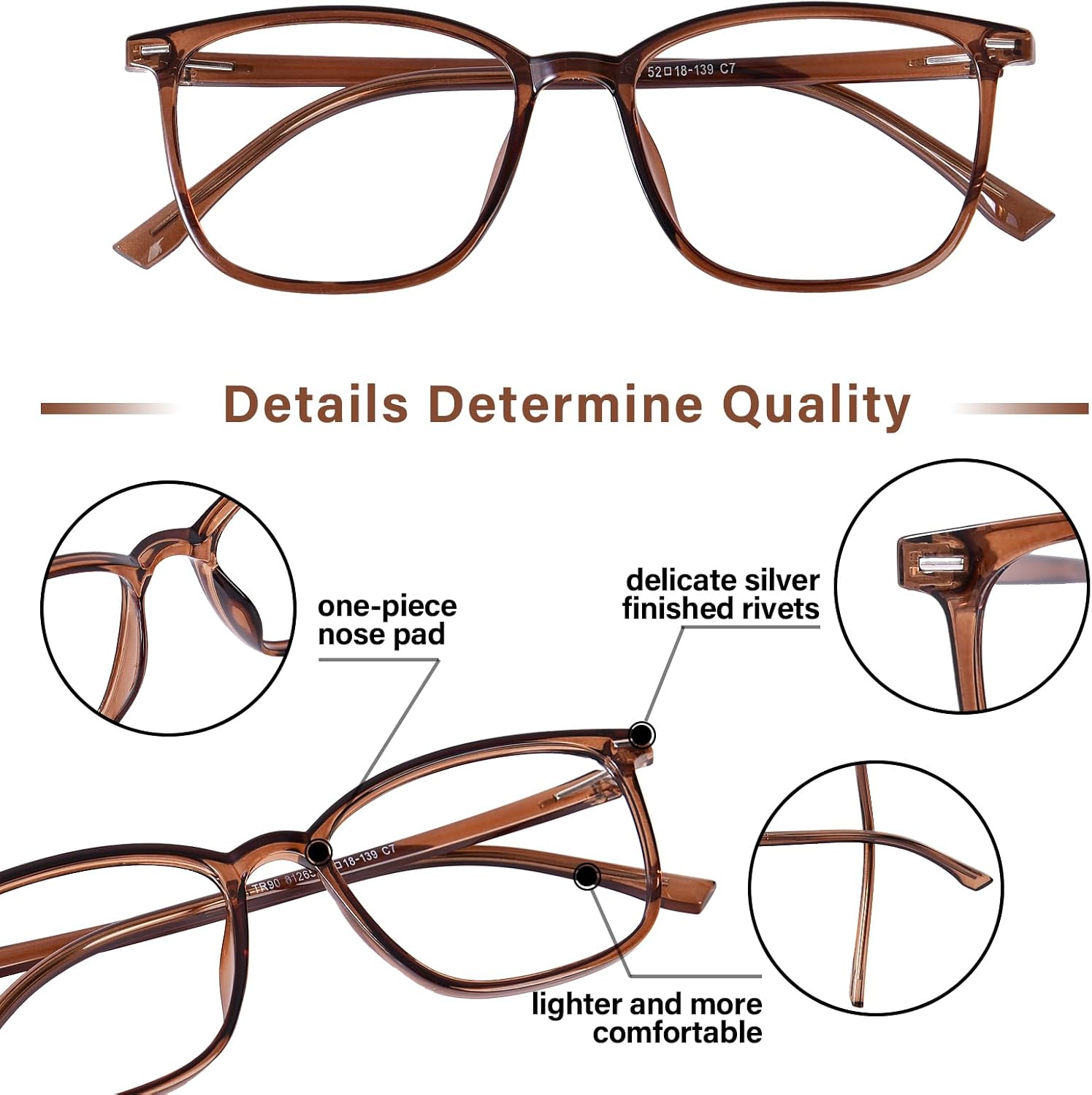 FONHCOO Blue Light Filter Glasses, Women's TR90 Blue Light Blocking Glasses, Blue Light Glasses without Prescription, Super Light Anti-Fatigue Computer Glasses, Gaming Safety Glasses (Brown) Square Brown