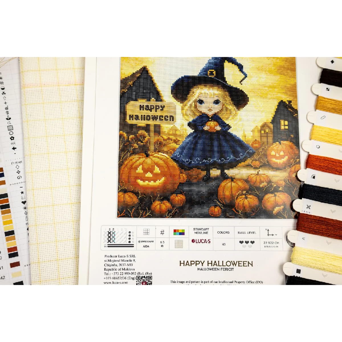 Luca-S Kit per ricamo a punto croce, motivo: Happy Halloween