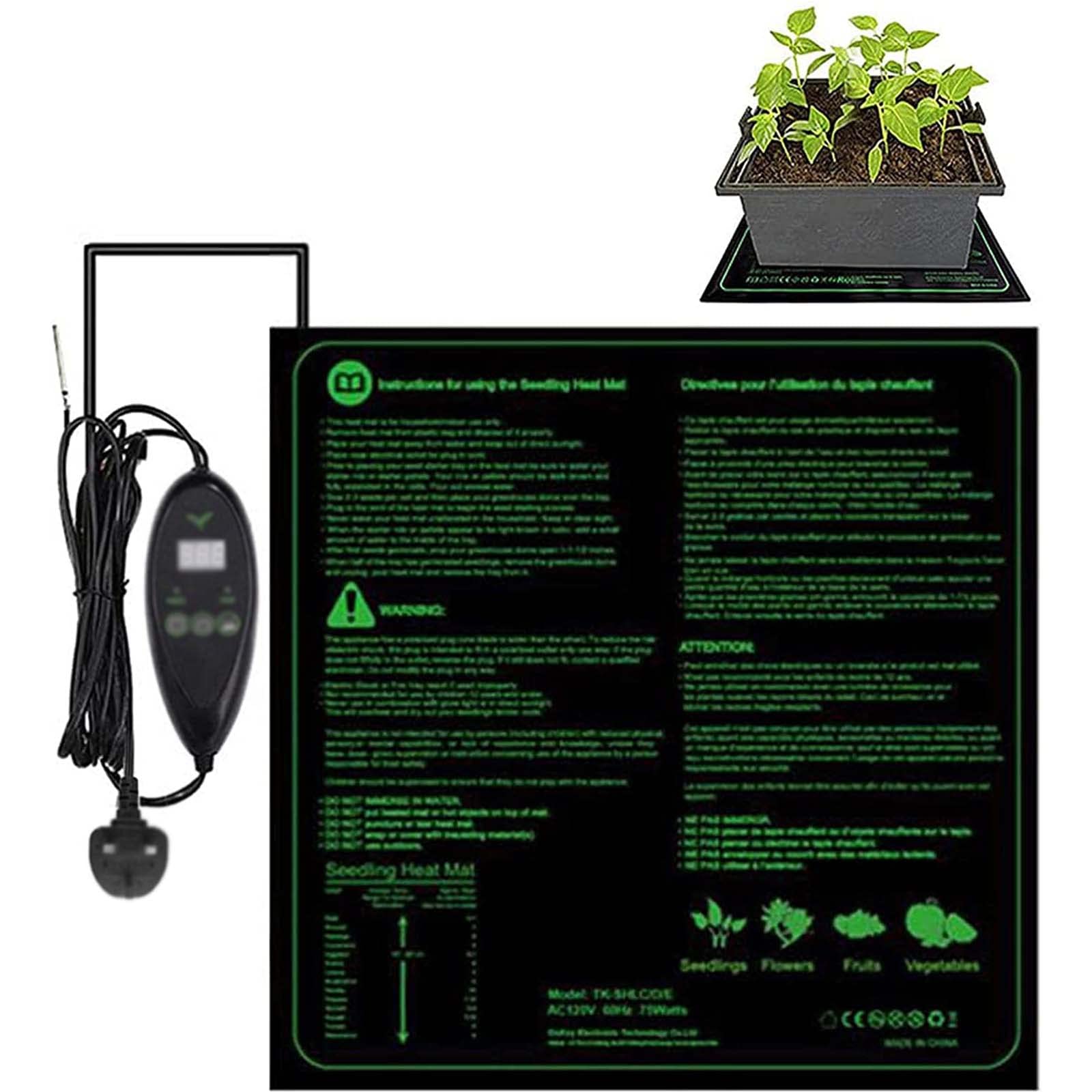 Tapis chauffant pour plantes, tapis chauffant pour semis, tapis chauffant chronométré avec thermostat à six vitesses, coussin chauffant étanche pour serre, pour plantes de reptiles hydroponiques, 20