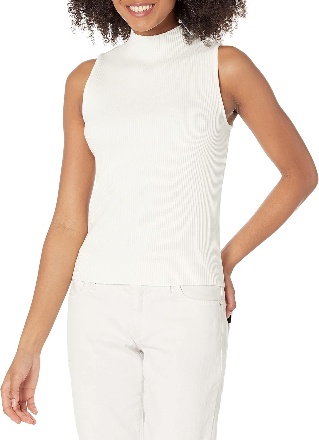 Vince Women's Slvls Ribbed Mock Nk XX-Small Off-white