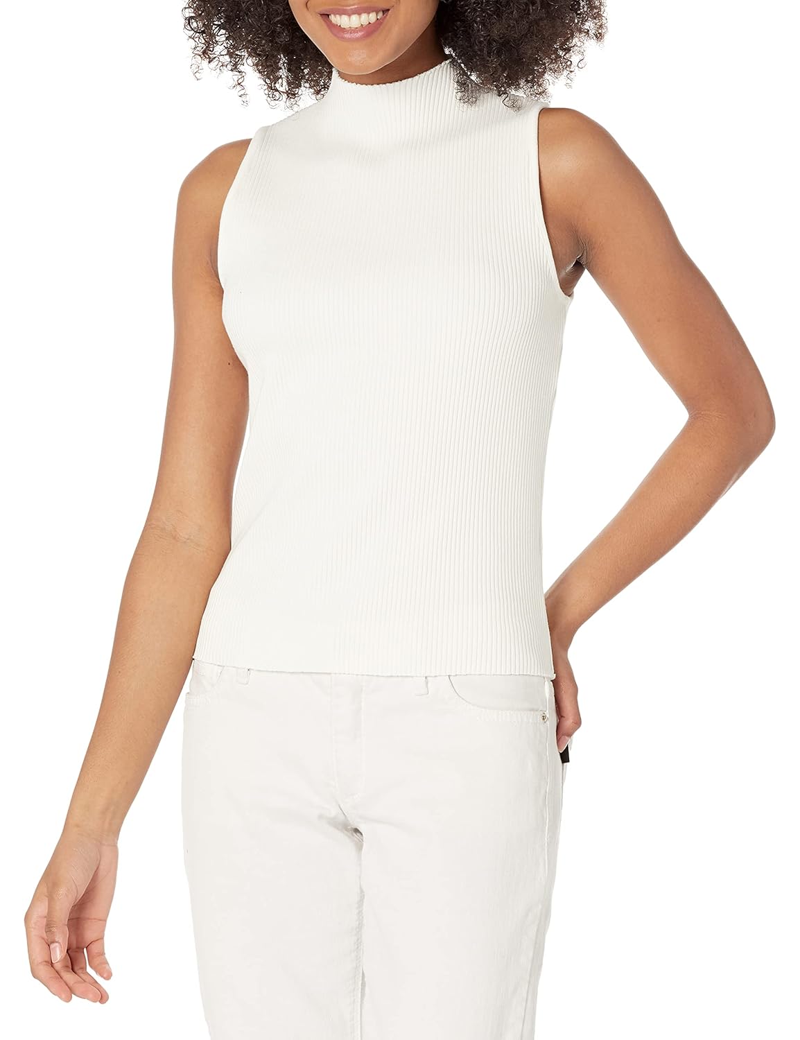 Vince Womens Slvls Ribbed Mock Nk