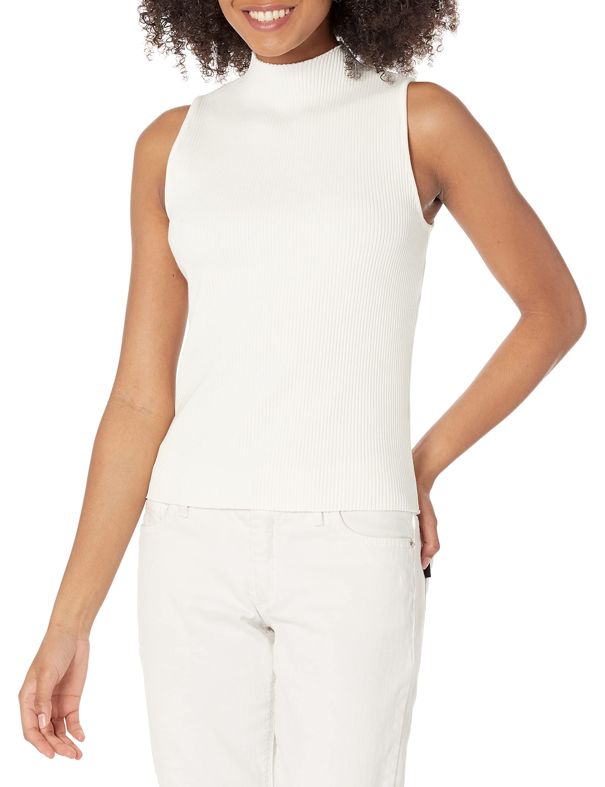 Vince Womens Slvls Ribbed Mock Nk