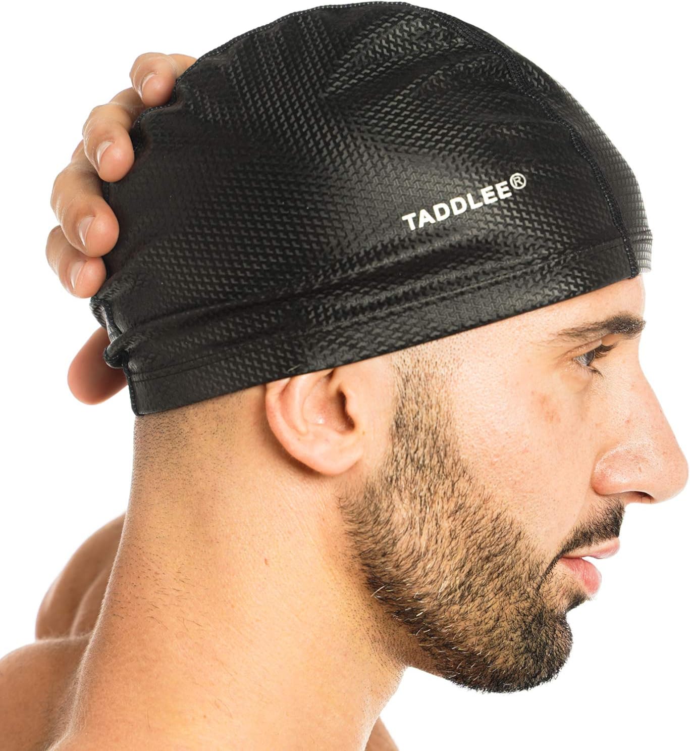 Taddlee Men Swim Cap PU Fabric Silicone Bathing Swimming Hat Pool Waterproof Sports Adult Swim Wear Accessories Large Size Outdoor