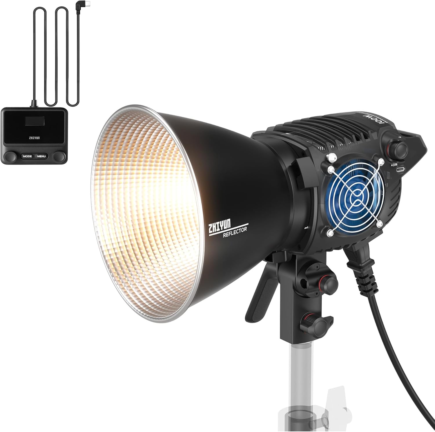 ZHIYUN MOLUS B100 100W COB LED Video Light and K1 Cable Remote Controller 2700K-6500K CRI 96+ TLCI 96+ 39990 Lux/1M Bowens Mount Silent Continuous Output Lighting for Photography Studio Film Light