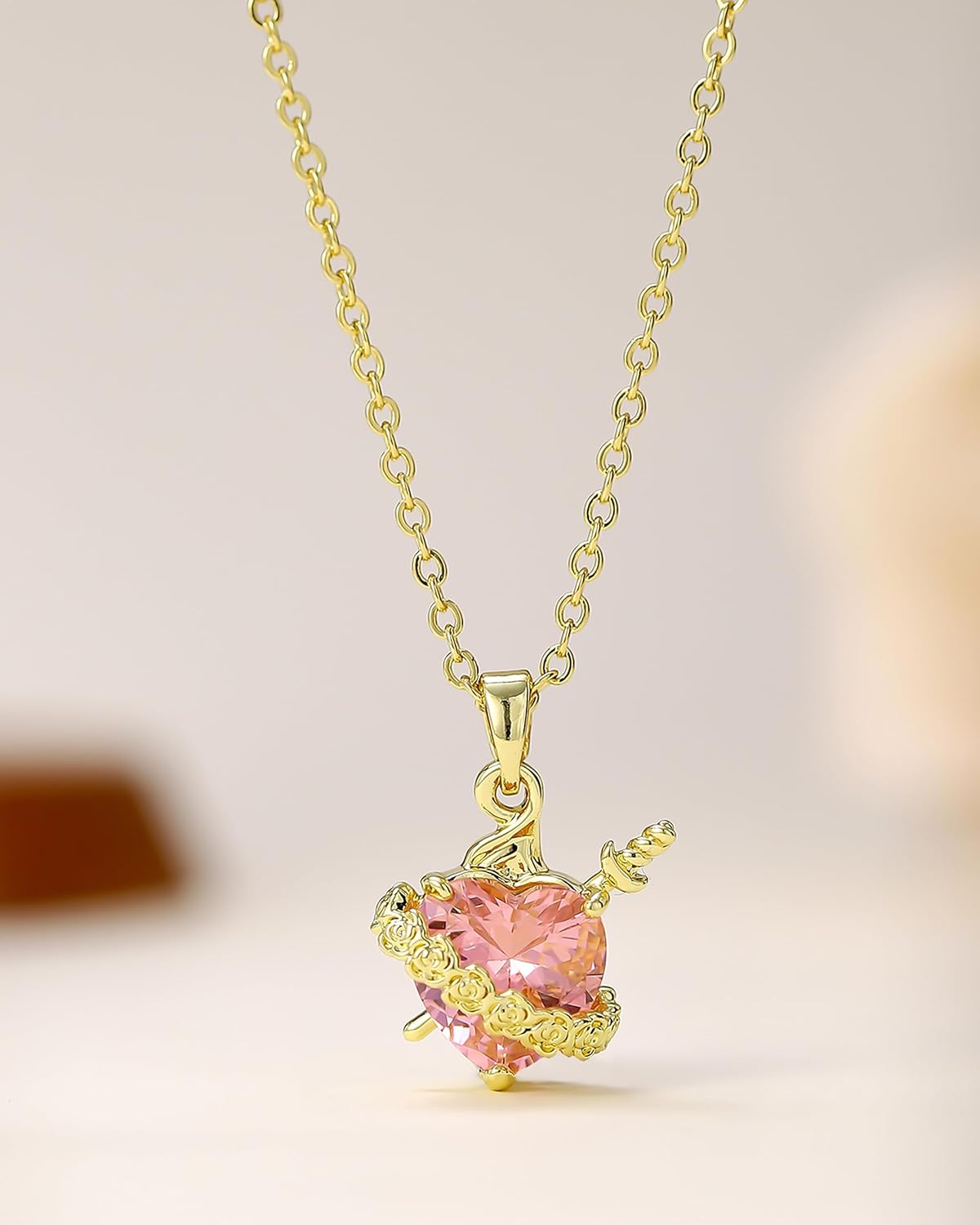 Heart Necklaces for Women, 14K Gold Plated Cubic Zirconia Heart Diamond Necklaces for Women Wedding Anniversary, Birthday Mothers Day Gifts for Mom, Mother, Wife - Image 5