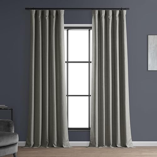 HPD Half Price Drapes FLCH-FM20129-96 - Cortinas italianas de lino sintético para dormitorio de 50 x 96 pulgadas (1 panel), color gris topo