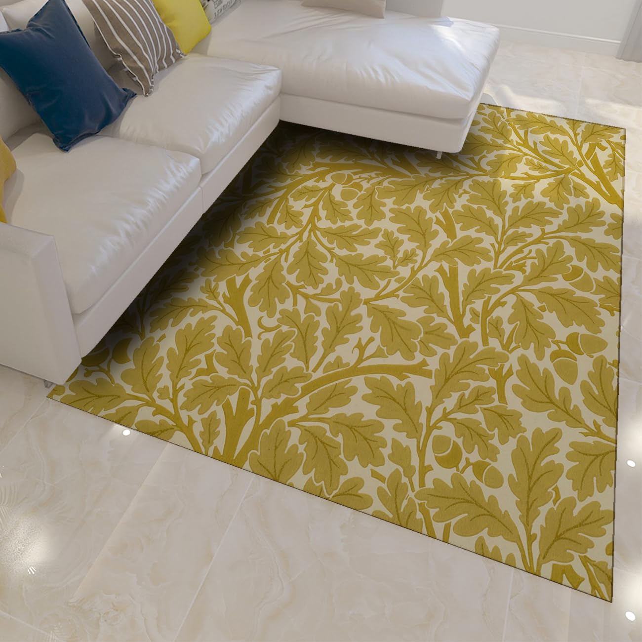 Tapis jaune 60x90 William Morris antidérapant pour descente de lit et salon vintage