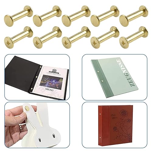 Miniatura 17 de 60 tornillos de fijación Chicago, remaches de cuero de bronce, tornillo redondo de cabeza cruzada, postes de encuadernación para álbumes de fotos