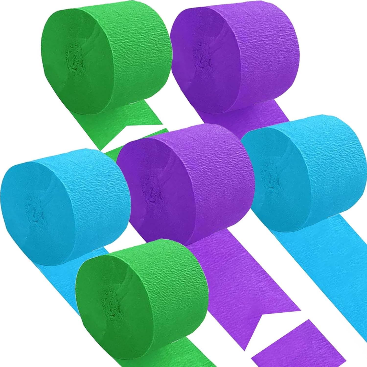 Purple Green and Blue Crepe Paper 6 Pcs Streamers for Party Decorations, Birthday Wedding DIY Crafts, Gift Wrapping Supplies — image 1