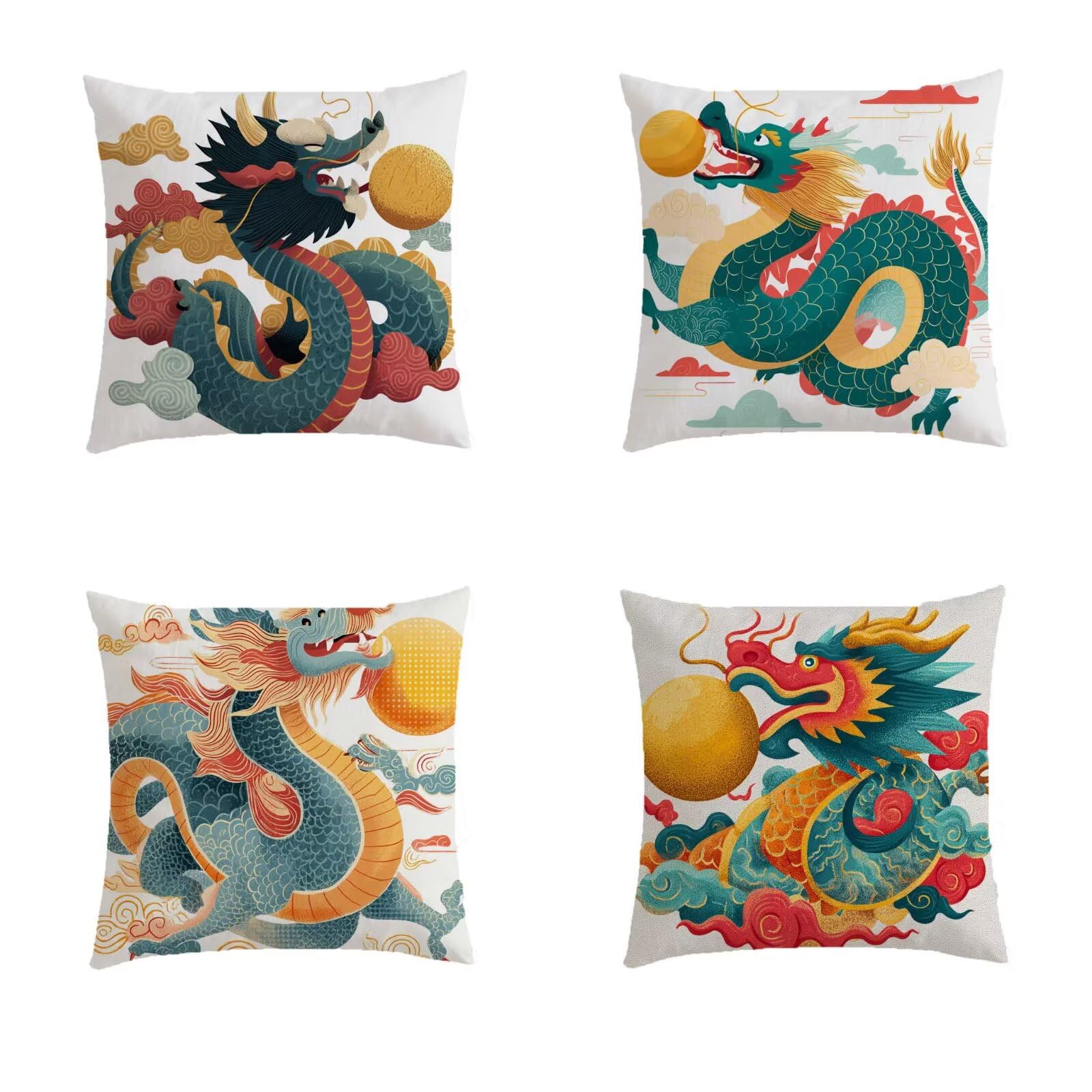 Housse de coussin turquoise 50x50 haut de gamme au motif dragon