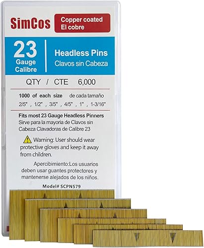 6000 pcs 23 Gauge Pin Nails Headless Pinner Nails 6 Sizes Assorted 25 Inch to 1-316 Inch for Molding Cabinetry Building Assembly
