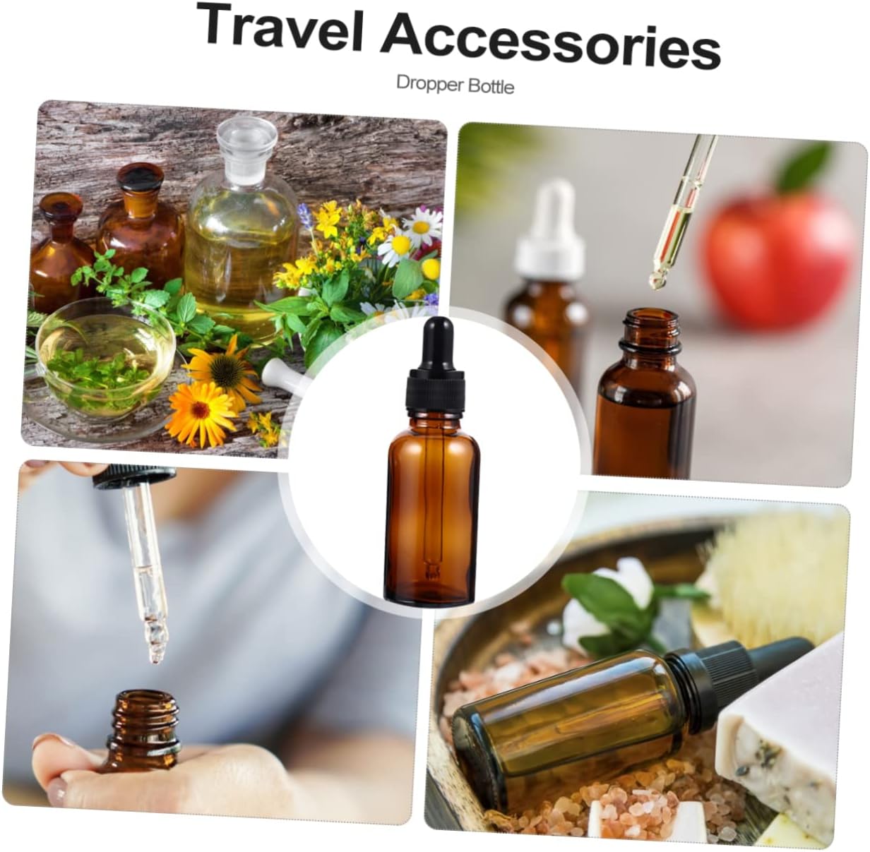 9Pcs Brown Glass Essential Oil Dropper Bottles Refillable Makeup Subpackaging Containers for Travel Accessories