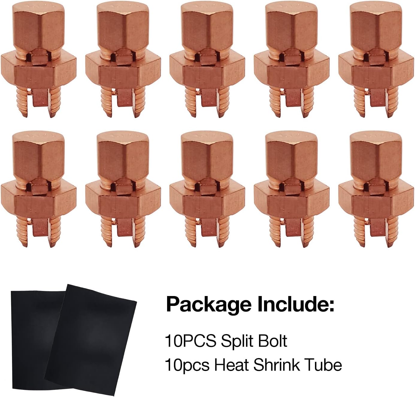 10PCS Split Bolt Connectors Copper Grounding Wire Clamps with 10pcs Heat Shrink Tube for Completing Ground Bonding (Wire 4AWG - 10AWG)