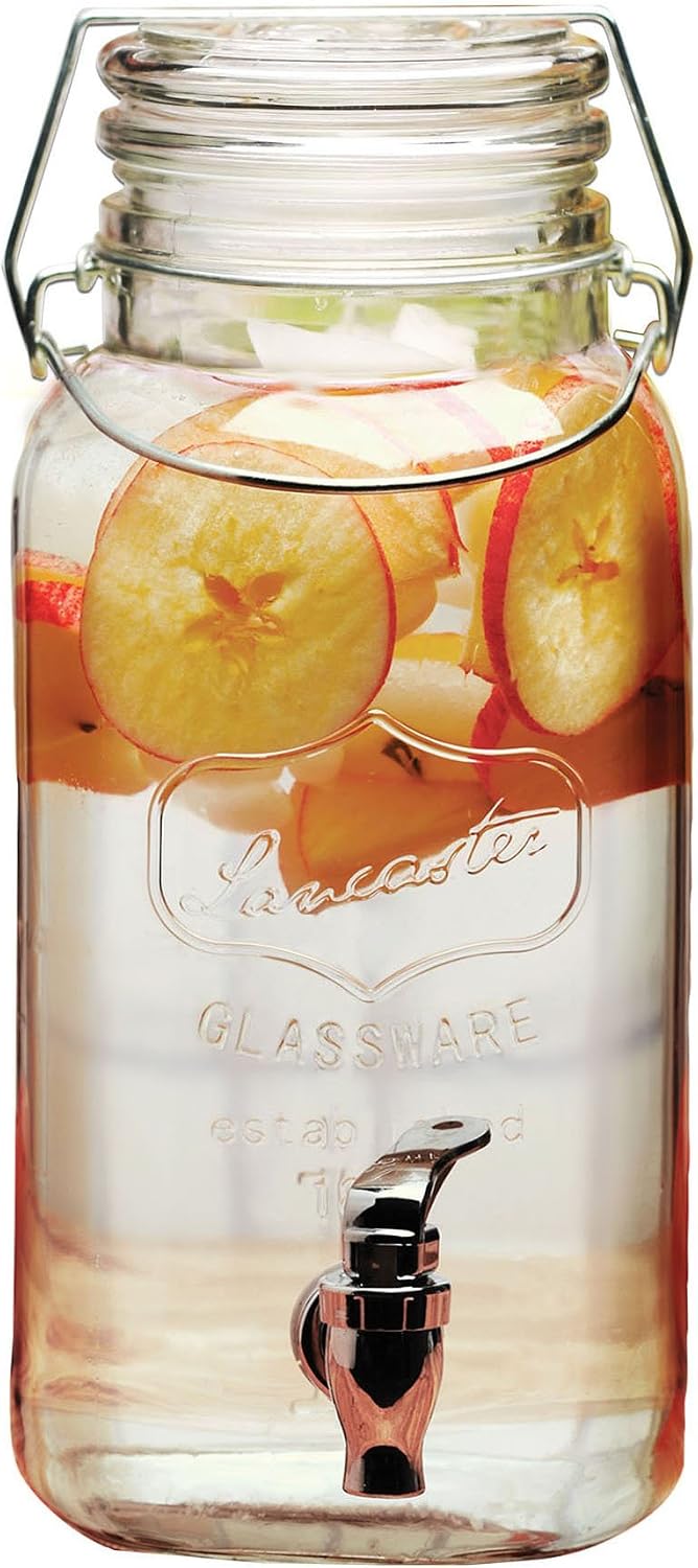 Circleware Yorkshire Mason Jar Glass Beverage Dispenser with Hermetic Locking Lid Glassware For Water, Juice, Beer, Wine, Liquor, Kombucha Iced Tea Punch & Cold Drinks, Lancaster 1 Gallon