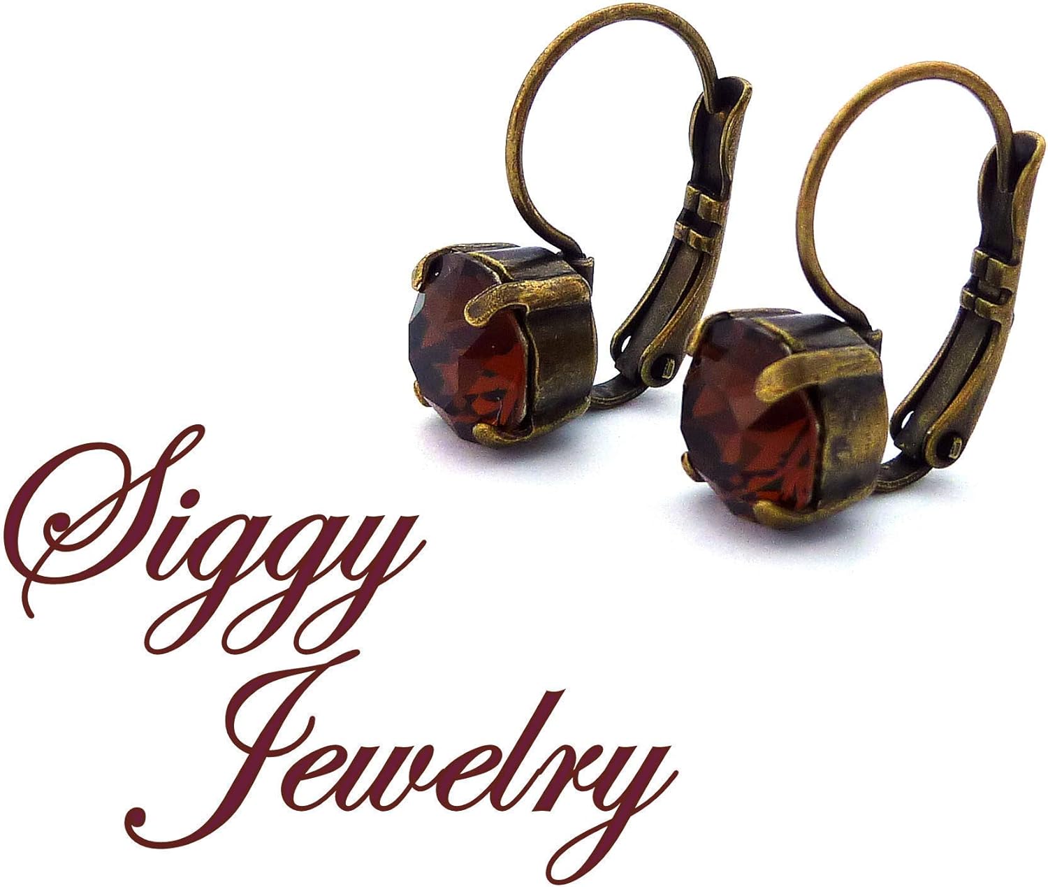 Smoked Topaz Earrings made with Genuine Austrian Crystals, Warm Rich Natural Brown, Fall Brown With Hints of Gold, 8mm Studs or Drops, Assorted Finishes