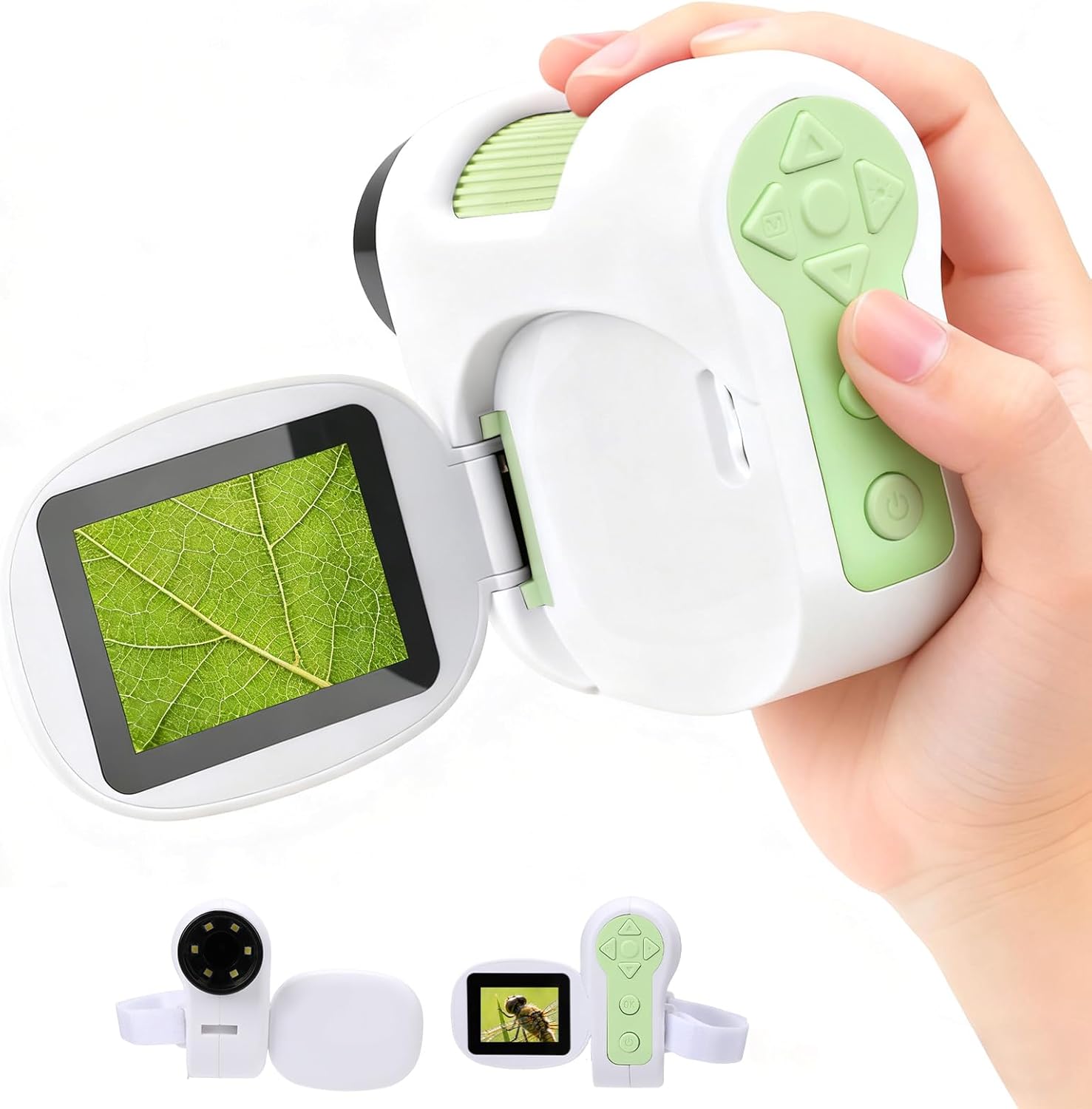 1600x Children's Handheld Microscope Set, with Photo and Video Capabilities, 10 Slides, Non-Slip Wrist Strap, 2-inch IPS Screen, Kids Microscope, STEM Science Experiments