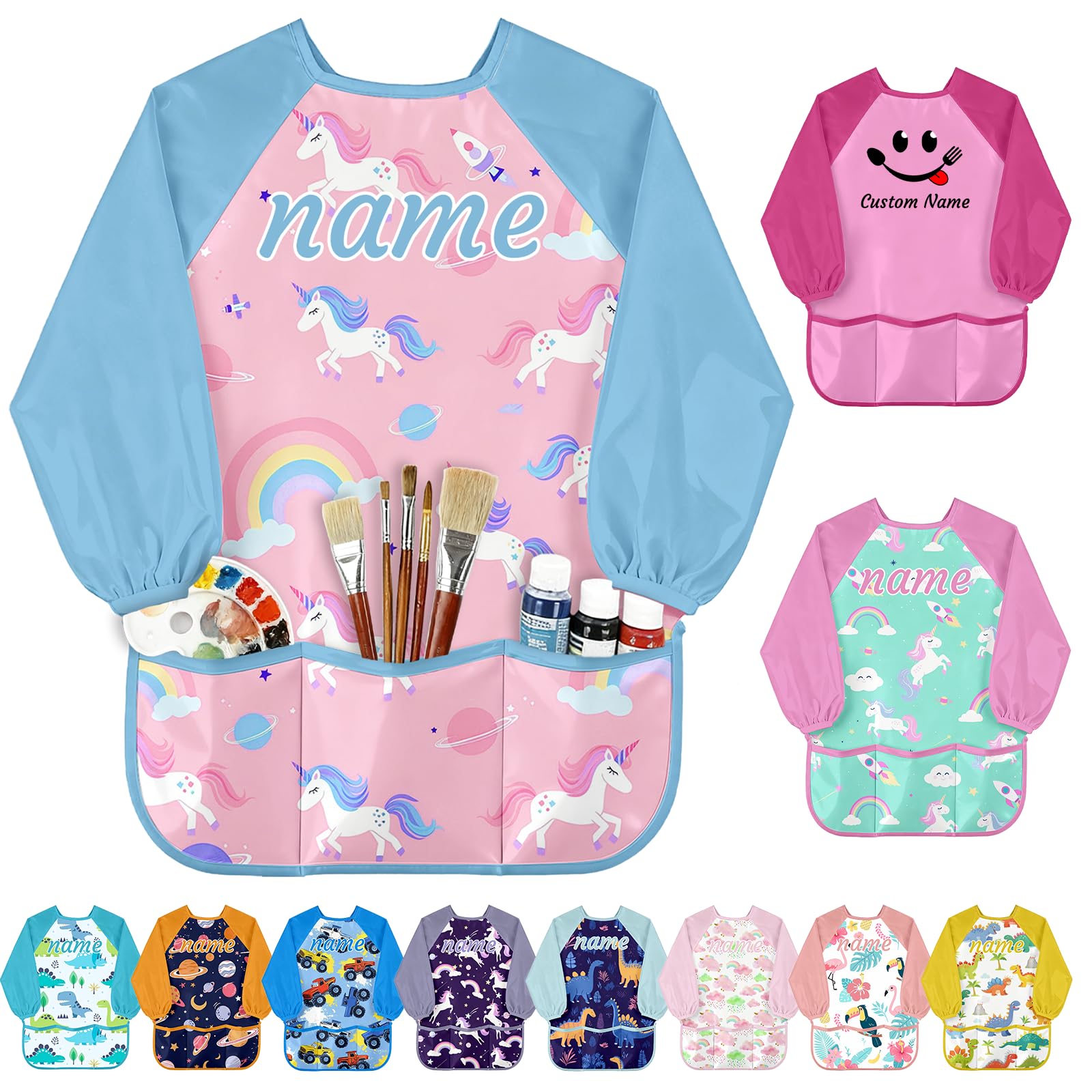 Personalised Kids Art Smock Toddlers Painting Apron with Name Smock