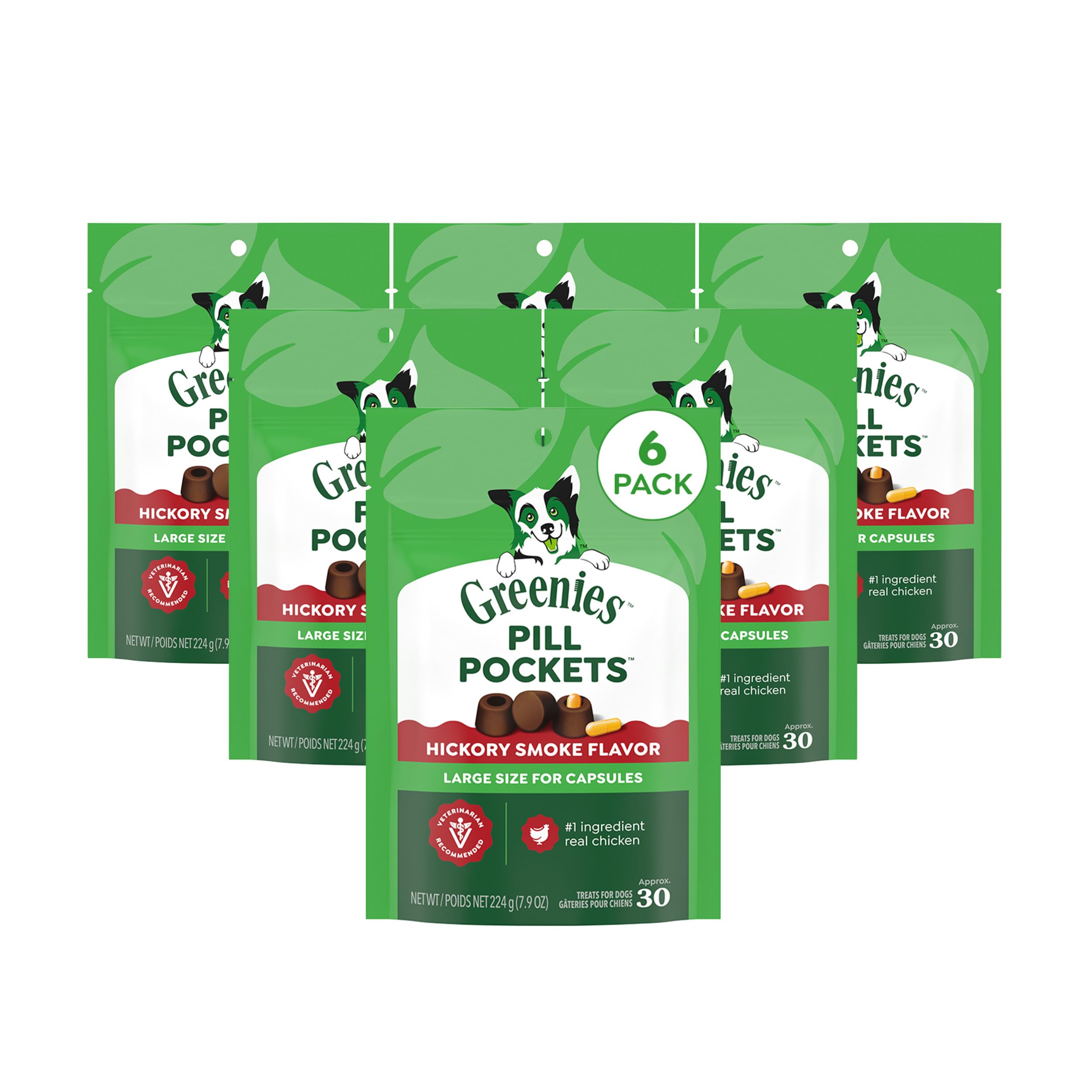 Greenies Pastilleros para Perros, tamaño cápsula, golosinas Suaves Naturales para Perros, Sabor a Humo de Nogal, (6) Paquetes de 8.8 onzas (180 golosinas)