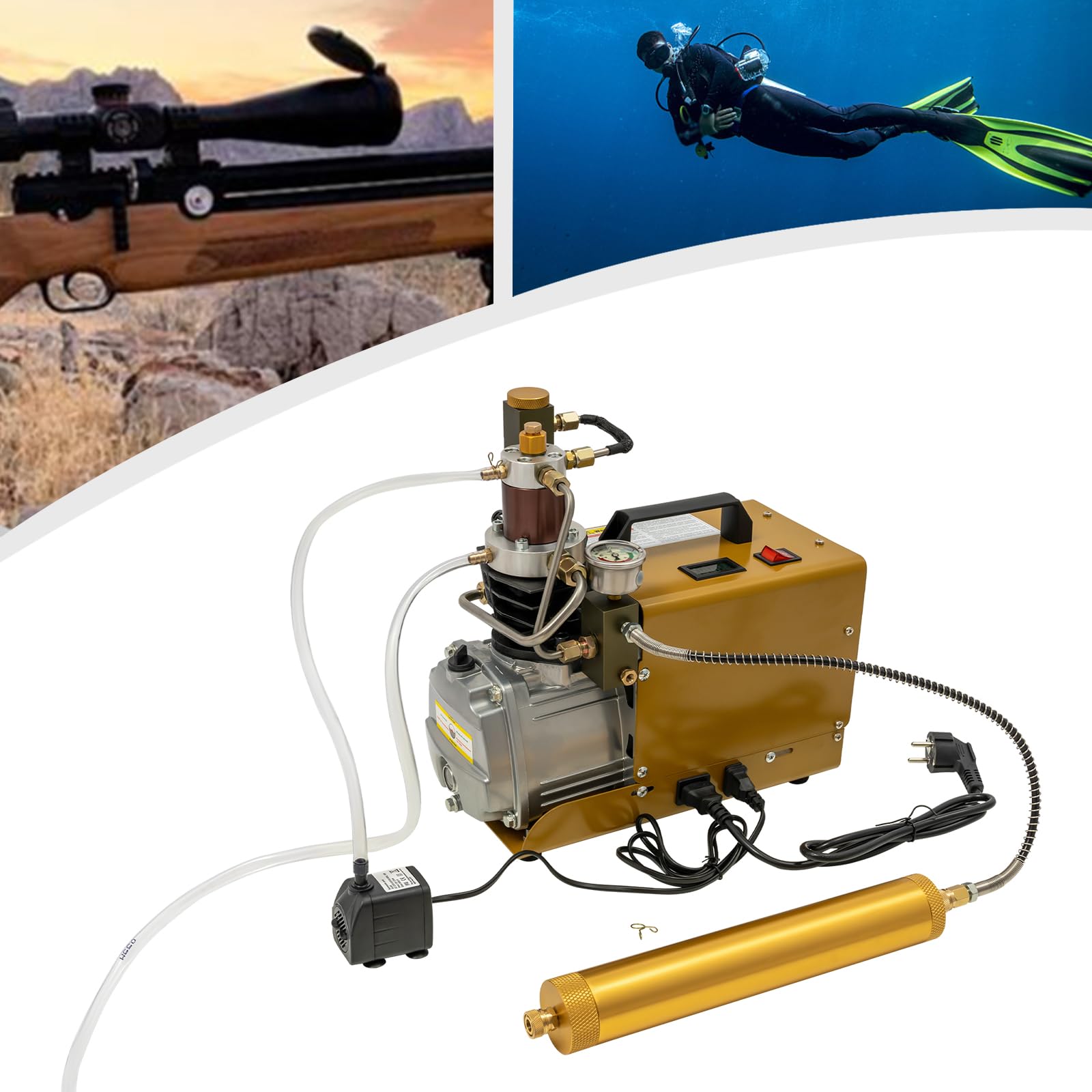Bomba de aire de alta presión para neumáticos e industria, 220 V, 1,8 kW, 30 MPa, bomba de inflado para mangueras de aire, bomba sumergible con válvula de alivio integrada