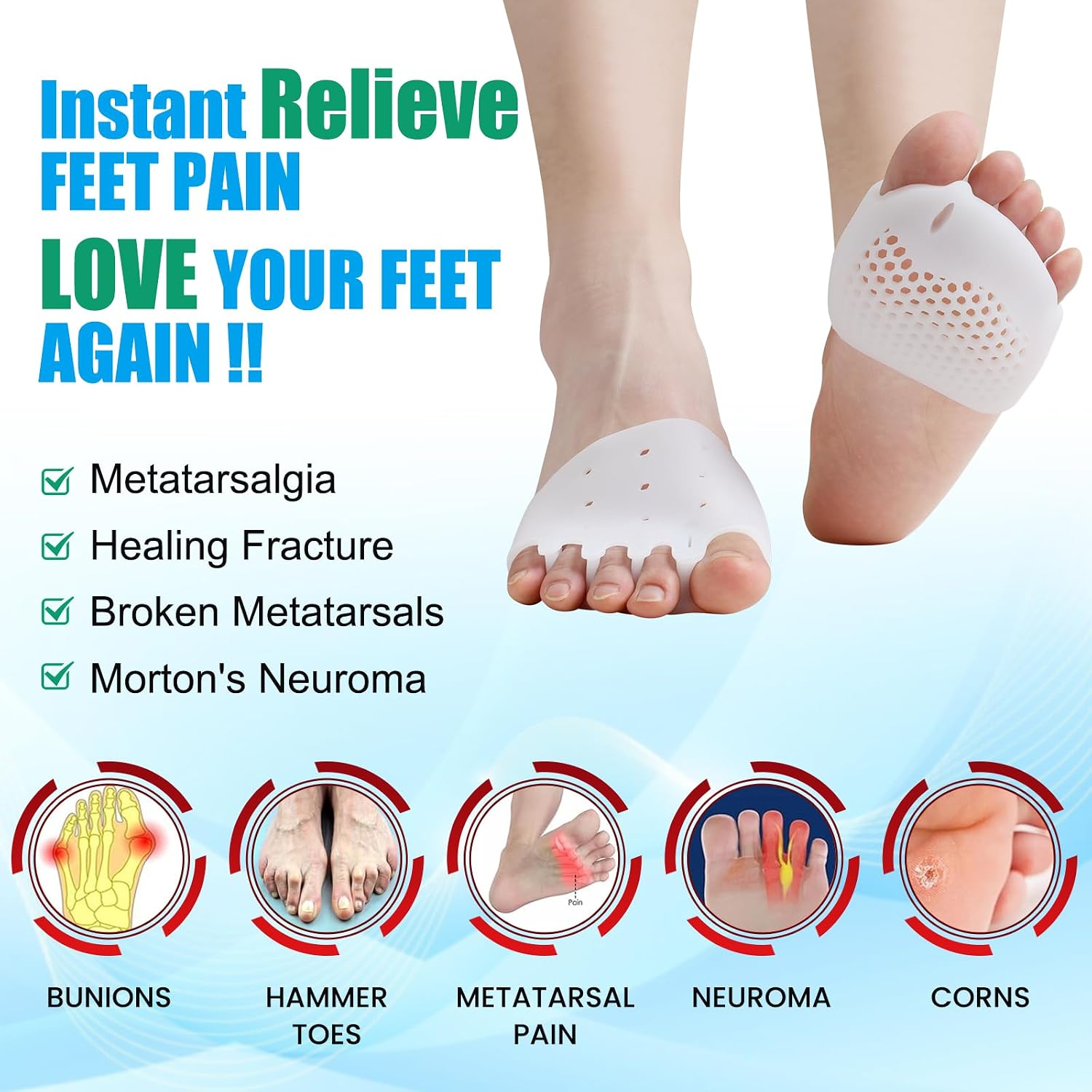 Toe Separators for Women, 4 Pcs Gel Metatarsal Pads