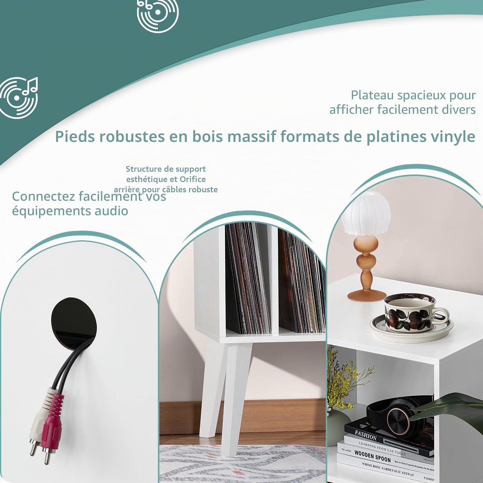 LELELINKY Support pour Tourne-Disque, Peut contenir jusqu'à 160 Albums, Support de Rangement en Vinyle Mid-Century avec Pieds en Bois, étagère pour Tourne-Disque, Table d'appoint Naturelle