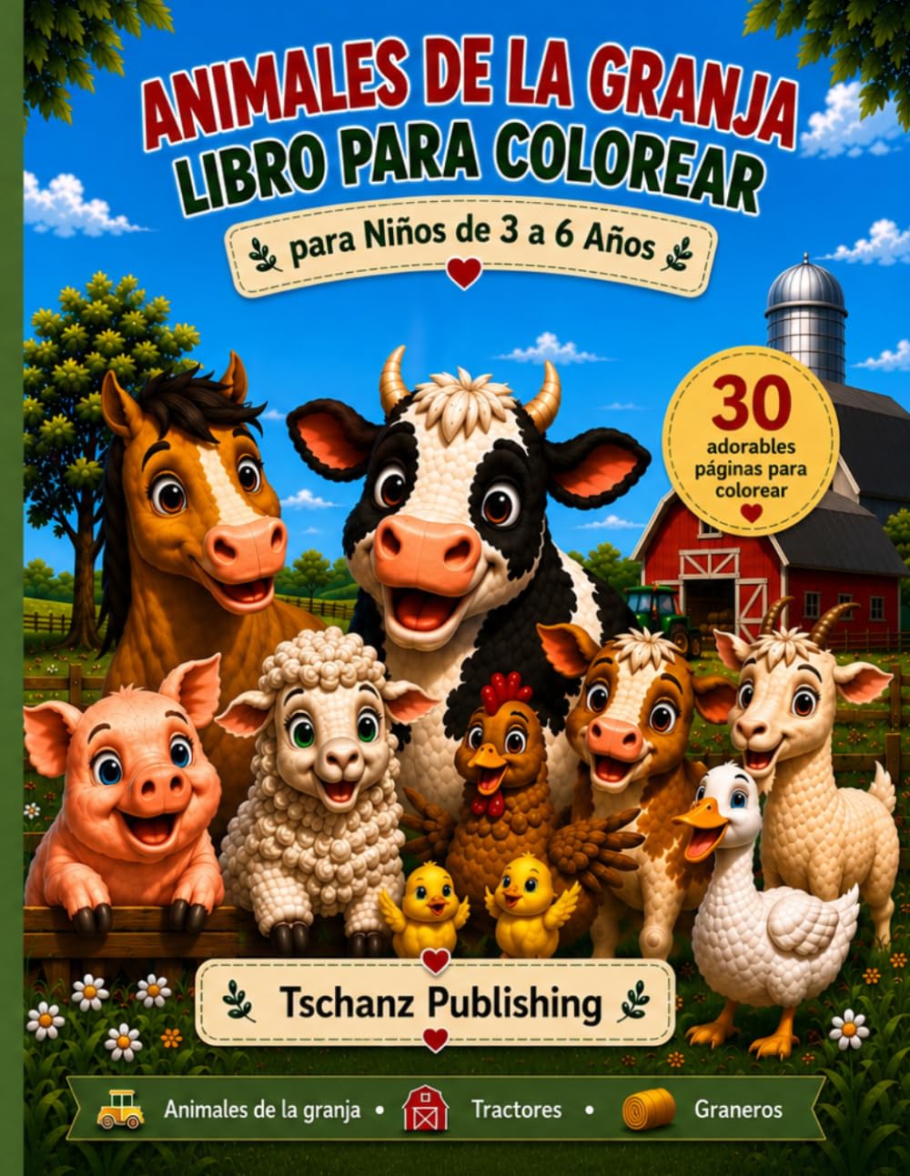Libro para Colorear Animales de la Granja para Niños de 3 a 6 Años: 30 páginas fáciles y divertidas con adorables animales de la granja