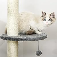 Vista 9 de PawHut Árbol para gatos de 85.5 pulgadas, altura ajustable, del suelo al techo, centro de actividades de escalada de 4 niveles, juguete para gatos