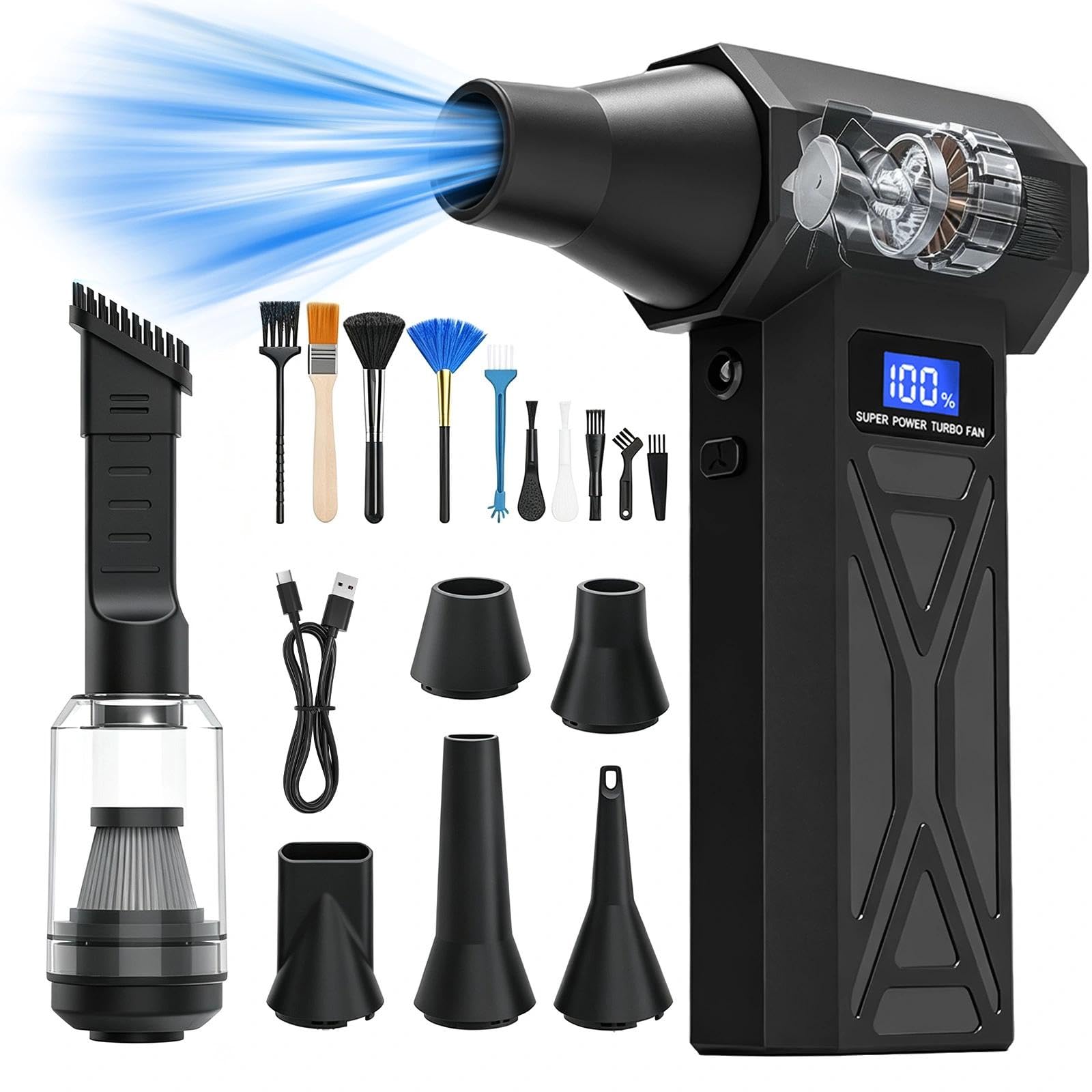 Compressed Air Duster Cleaner, 150000RPM Electric Air Blower & Vacuum