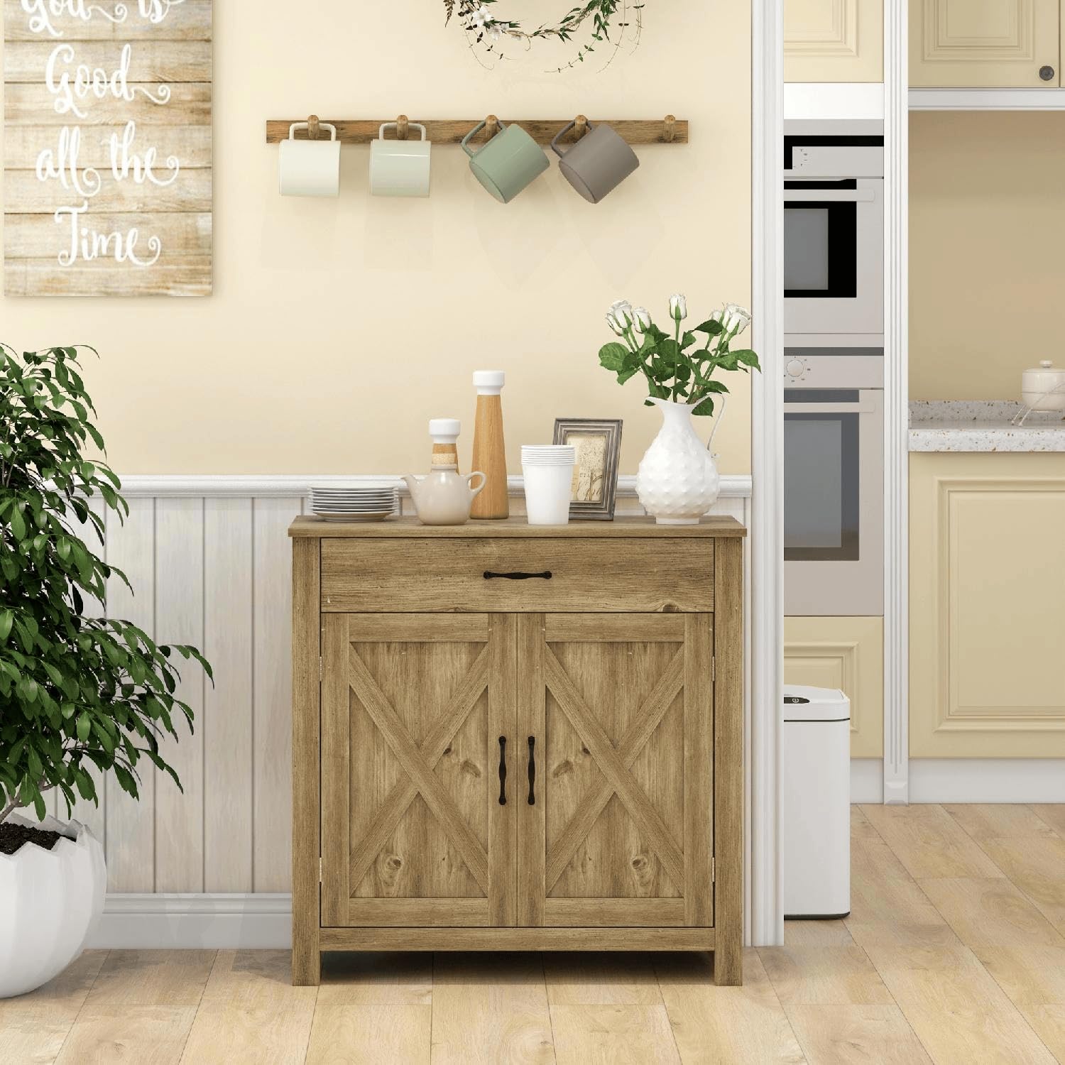 Credenza Cucina Bassa Rustica Mobile Cucina 2 Ante 1 Cassetto Dimensioni 80x39.7x80 cm Legno